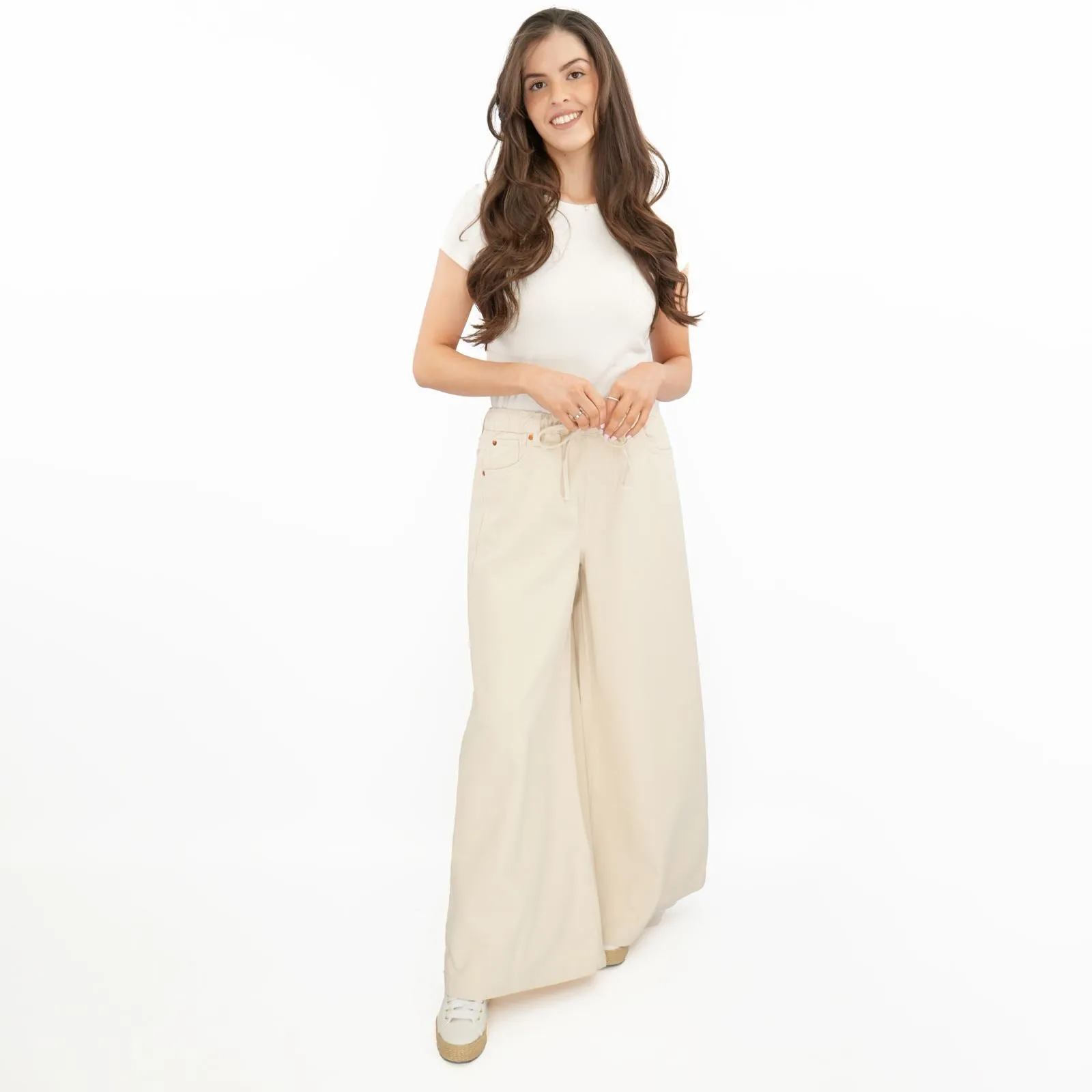 M&S Wide Leg Palazzo High Waist Jeans Ecru