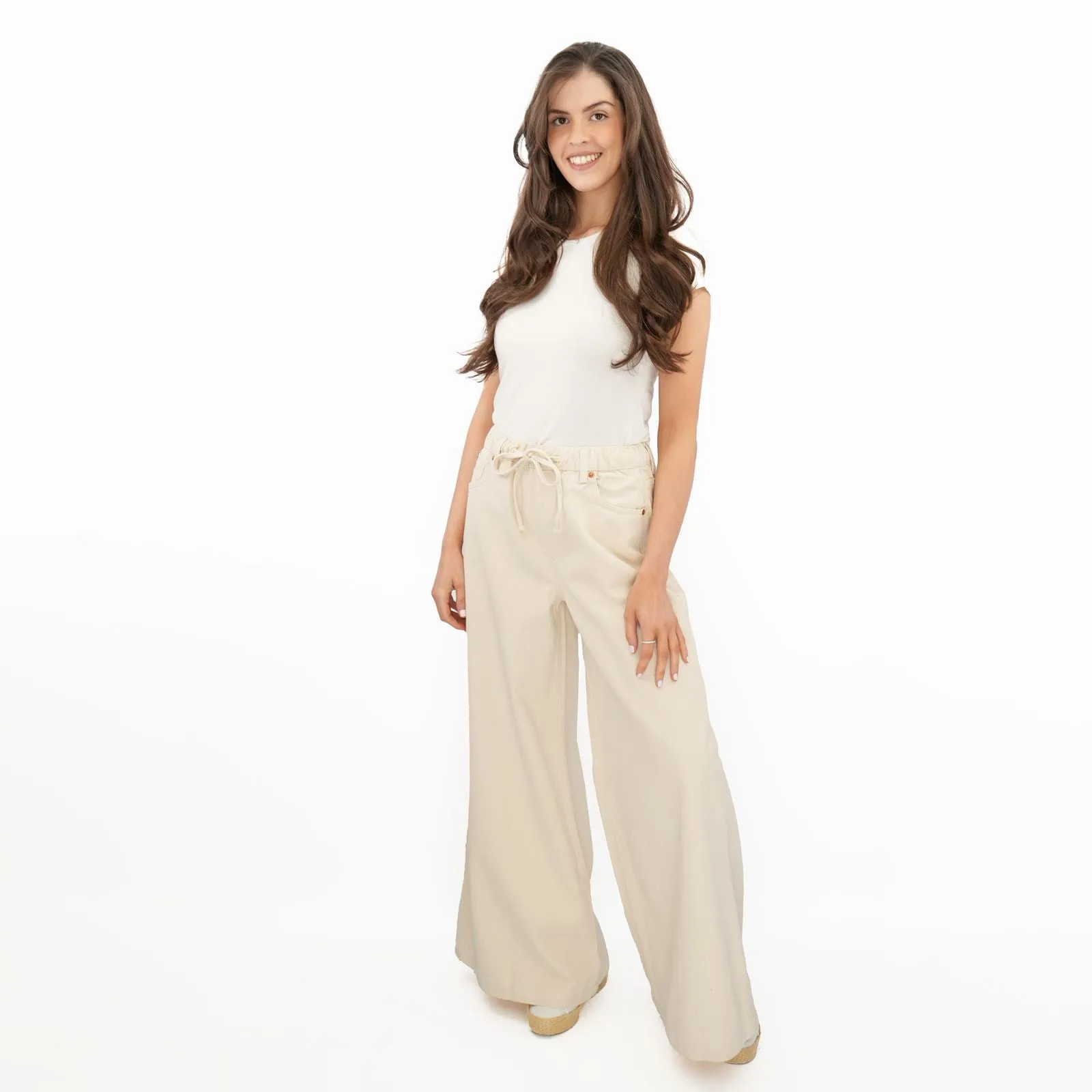 M&S Wide Leg Palazzo High Waist Jeans Ecru
