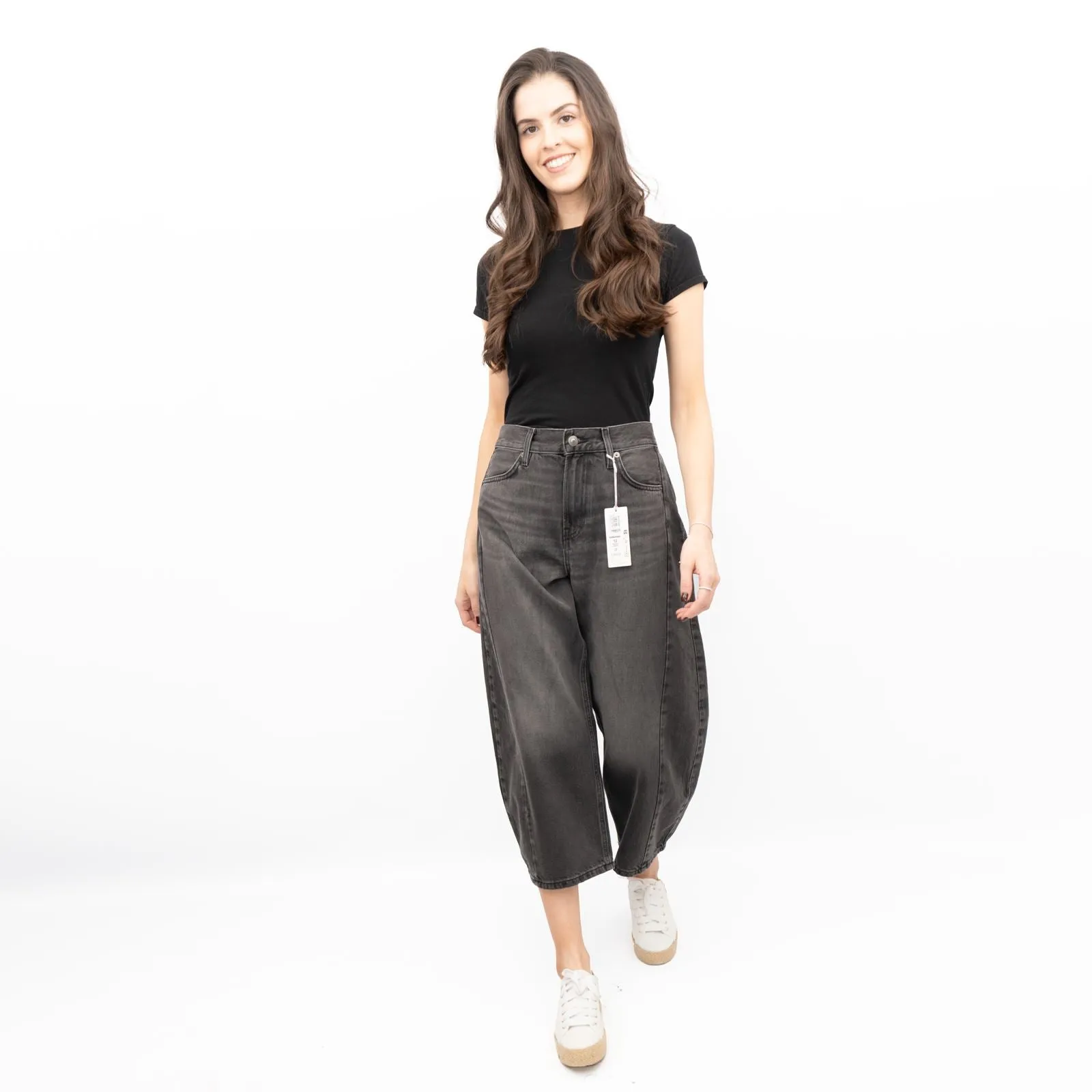 M&S Womens Sienna Miller Crop Grey Jeans Barrel Leg