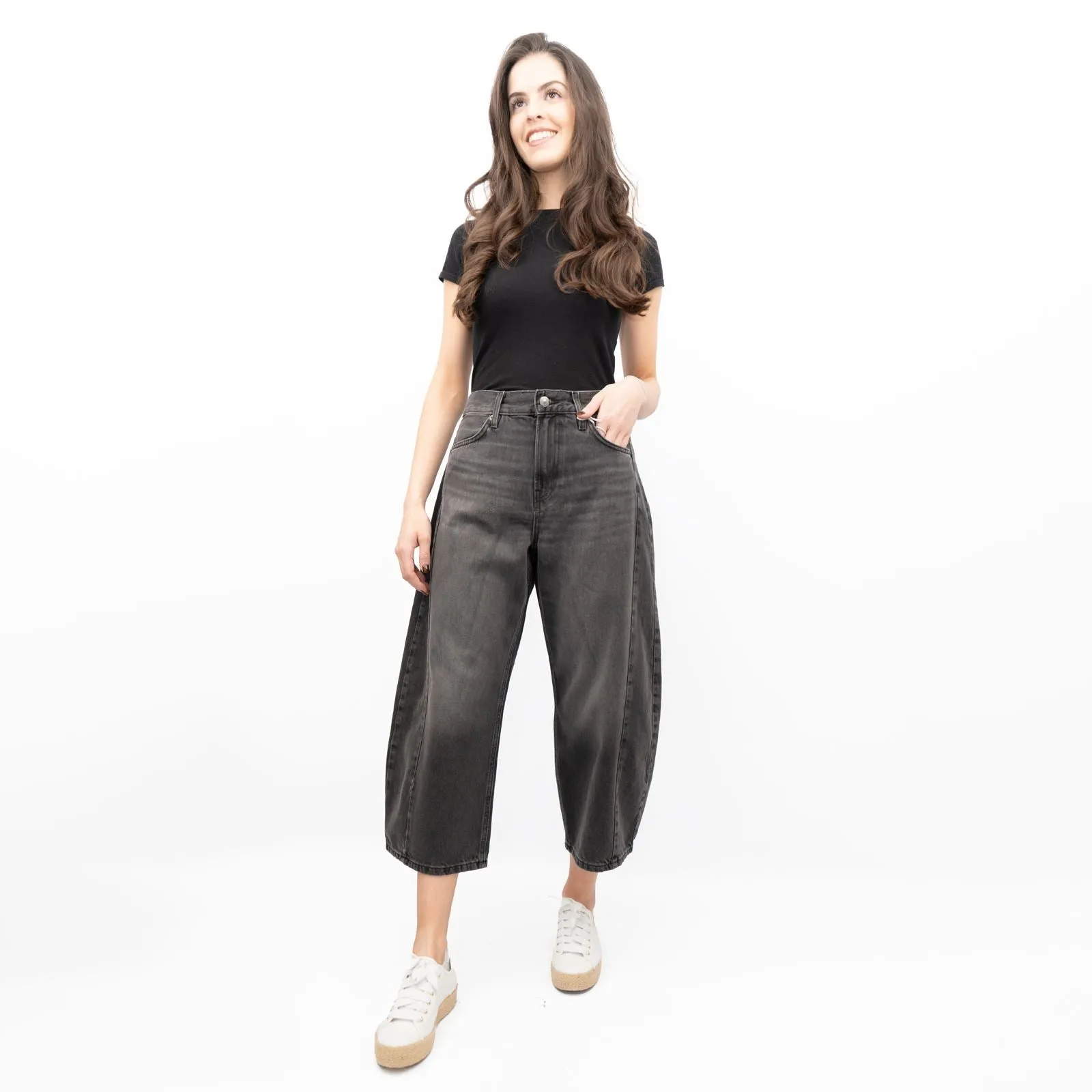 M&S Womens Sienna Miller Crop Grey Jeans Barrel Leg