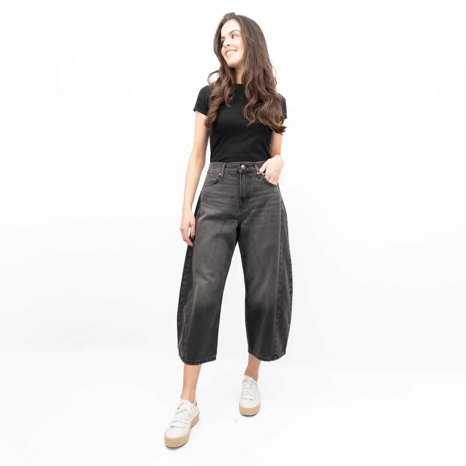 M&S Womens Sienna Miller Crop Grey Jeans Barrel Leg