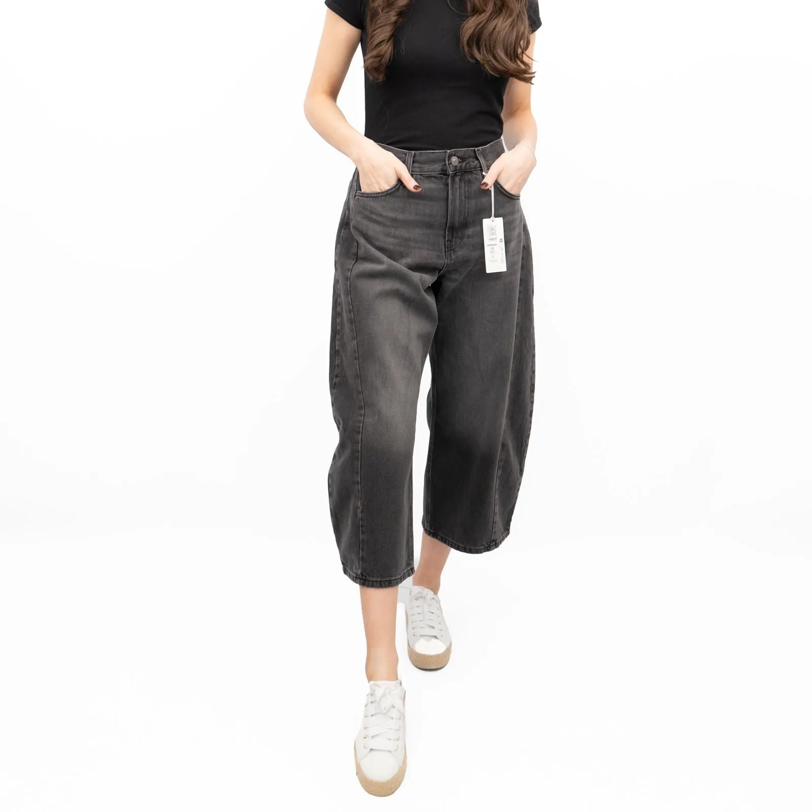 M&S Womens Sienna Miller Crop Grey Jeans Barrel Leg