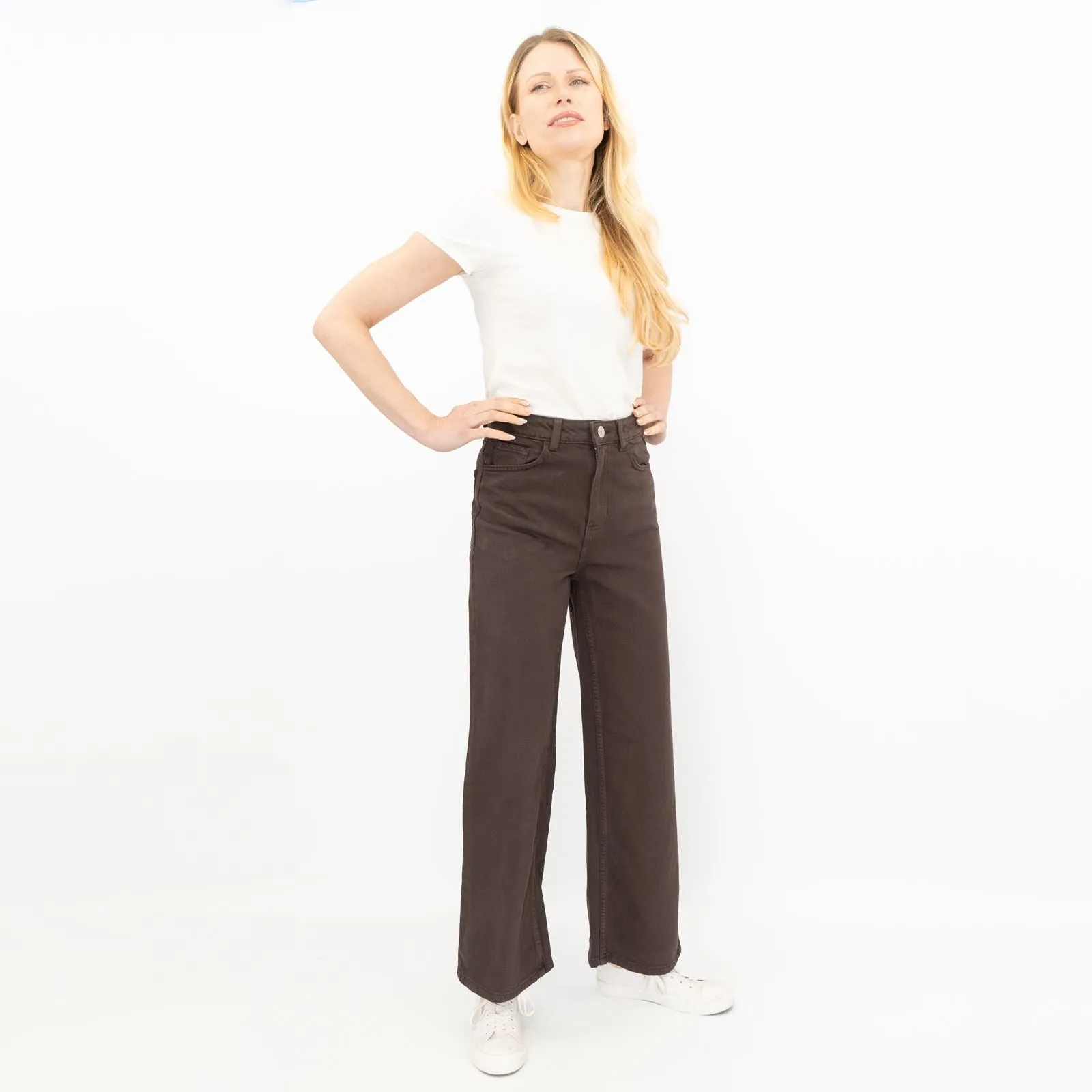 M&S Womens Wide Leg Jeans Chocolate Brown