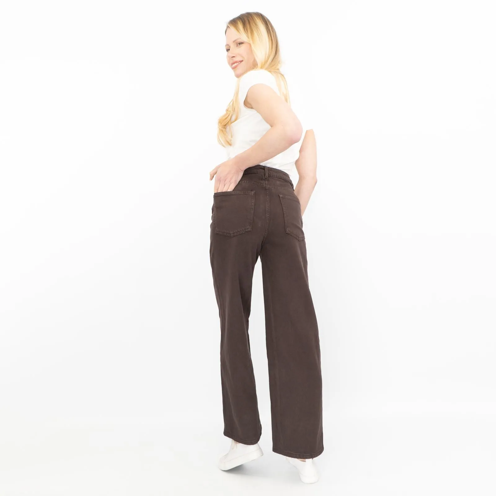 M&S Womens Wide Leg Jeans Chocolate Brown