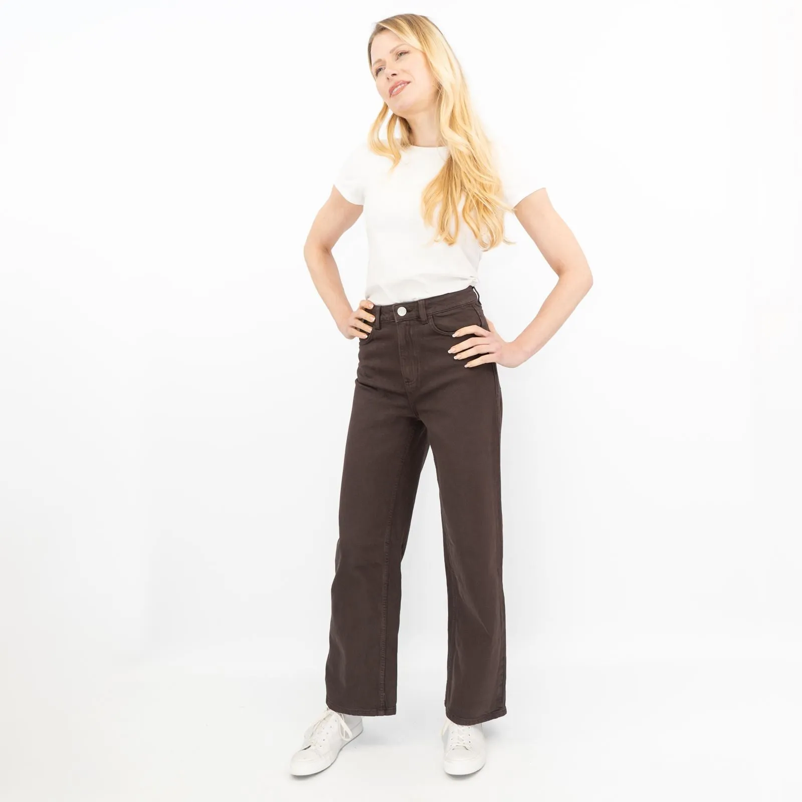 M&S Womens Wide Leg Jeans Chocolate Brown