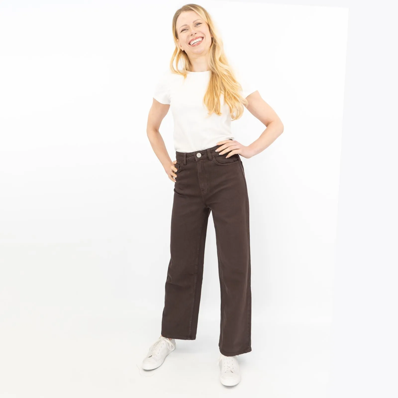 M&S Womens Wide Leg Jeans Chocolate Brown