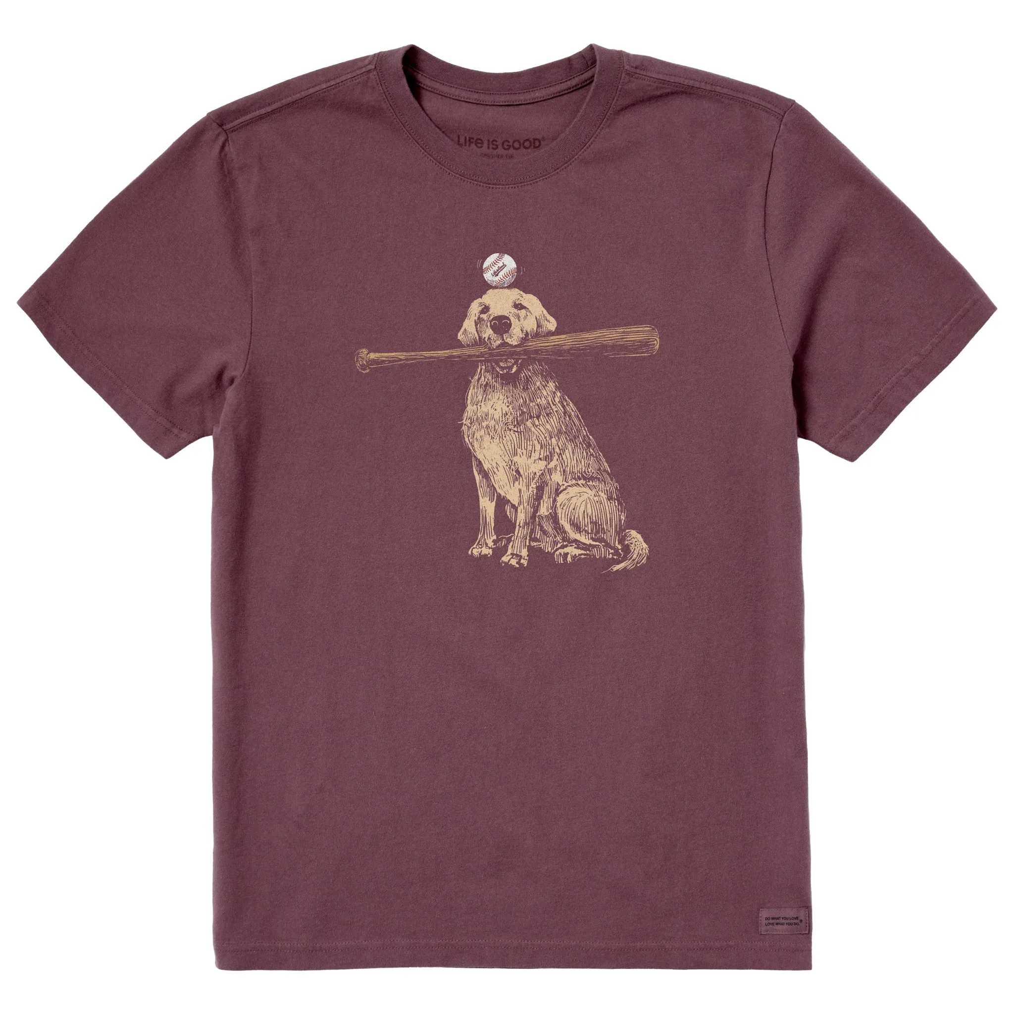 Men's Dog with Bat and Ball Short Sleeve Tee Life is Good