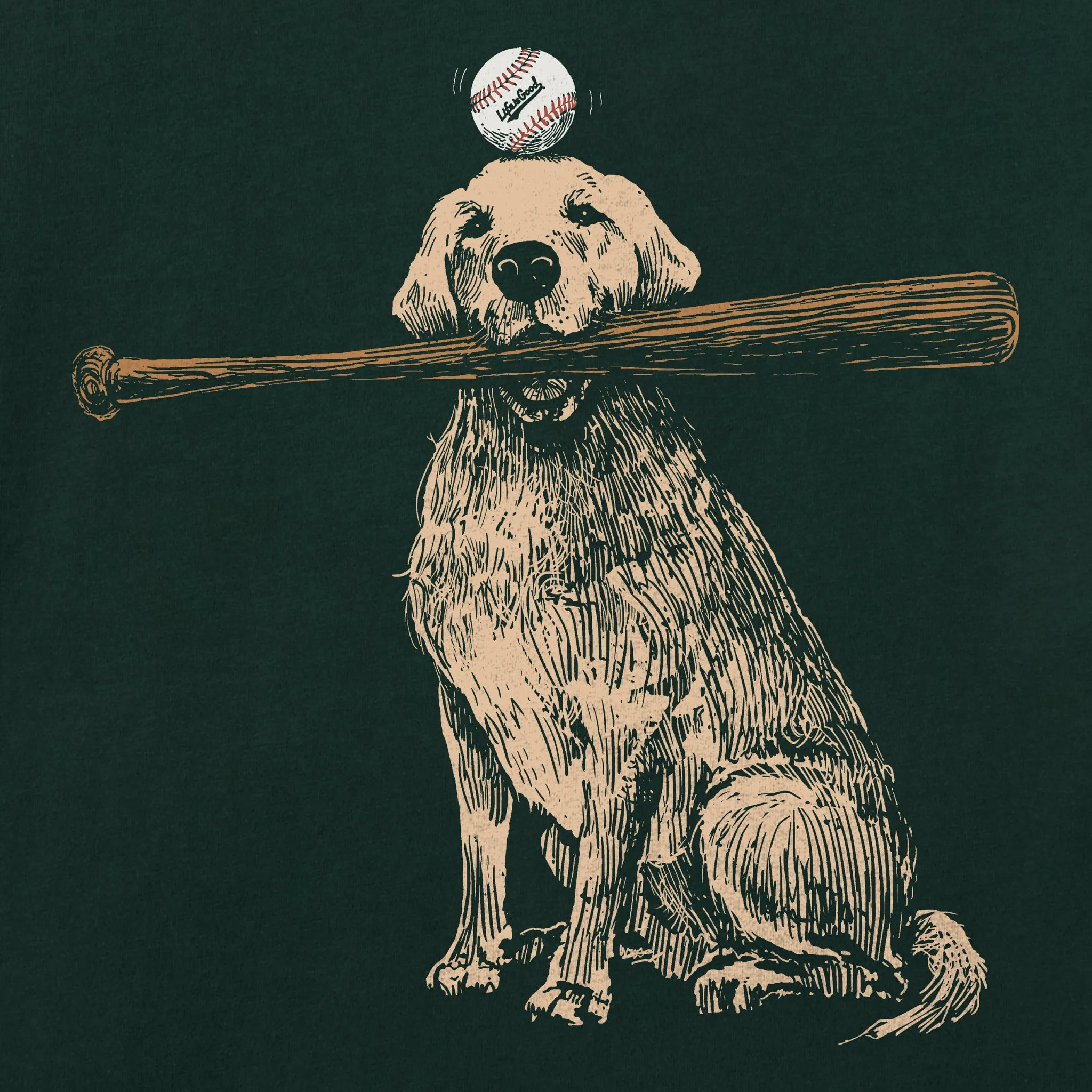 Men's Dog with Bat and Ball Short Sleeve Tee Life is Good
