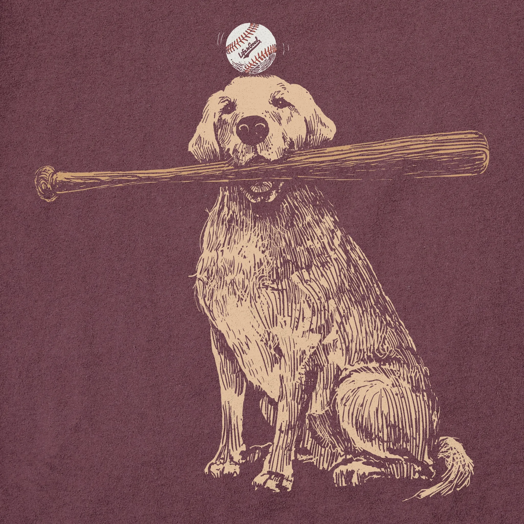 Men's Dog with Bat and Ball Short Sleeve Tee Life is Good
