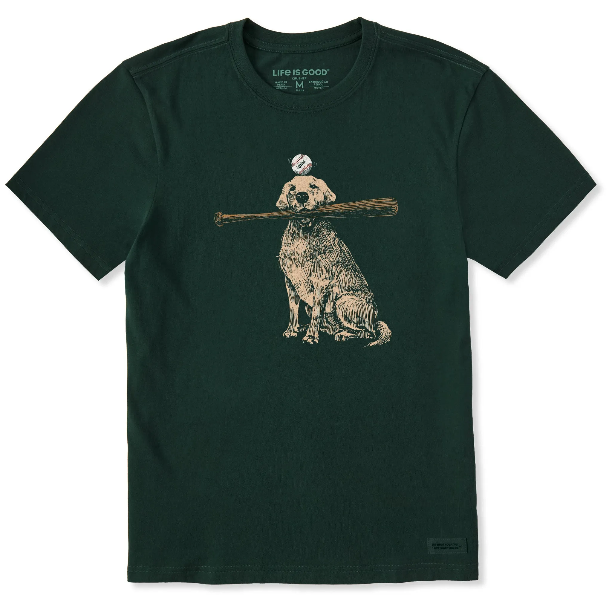 Men's Dog with Bat and Ball Short Sleeve Tee Life is Good