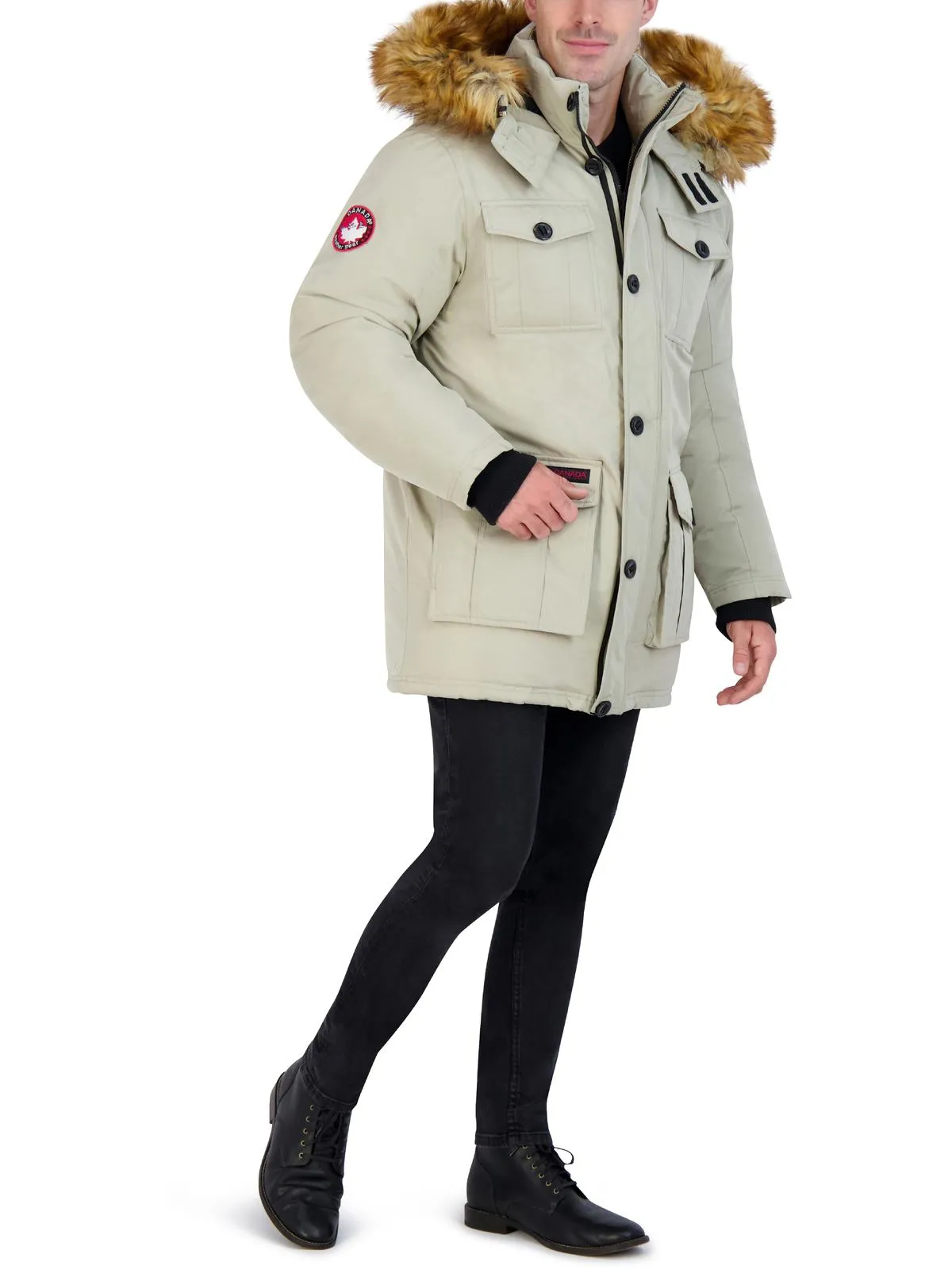 Mens Faux Fur Heavyweight Parka Coat