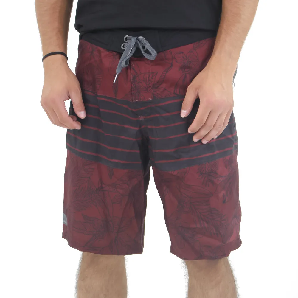 Men's Striped & Floral Swim Trunks,Burgundy
