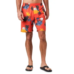 Men's Tree Leafs Printed Swim Trunks,Orange