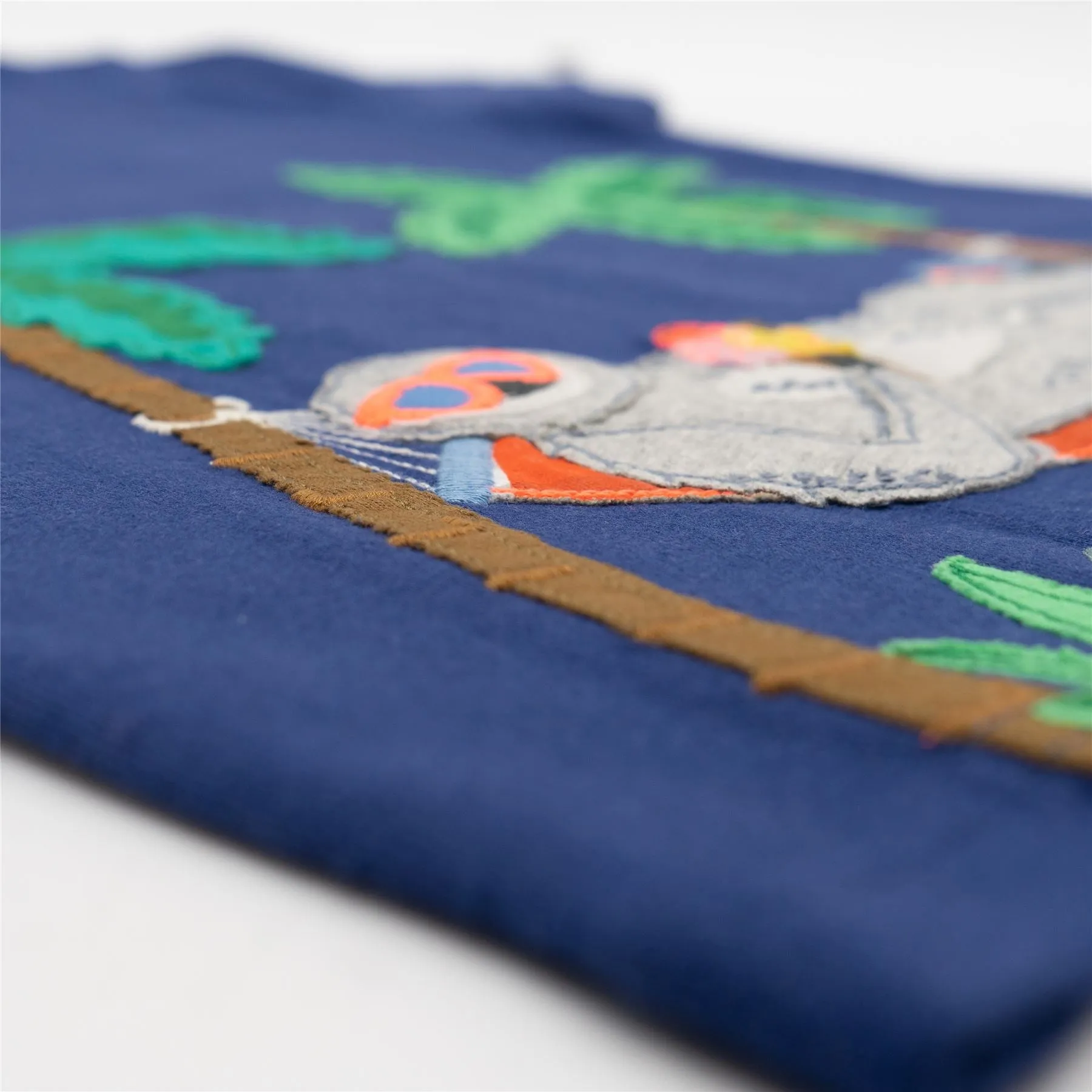 Mini Boden Boys Relaxing Sloth Holiday Navy Blue Short Sleeve Tops