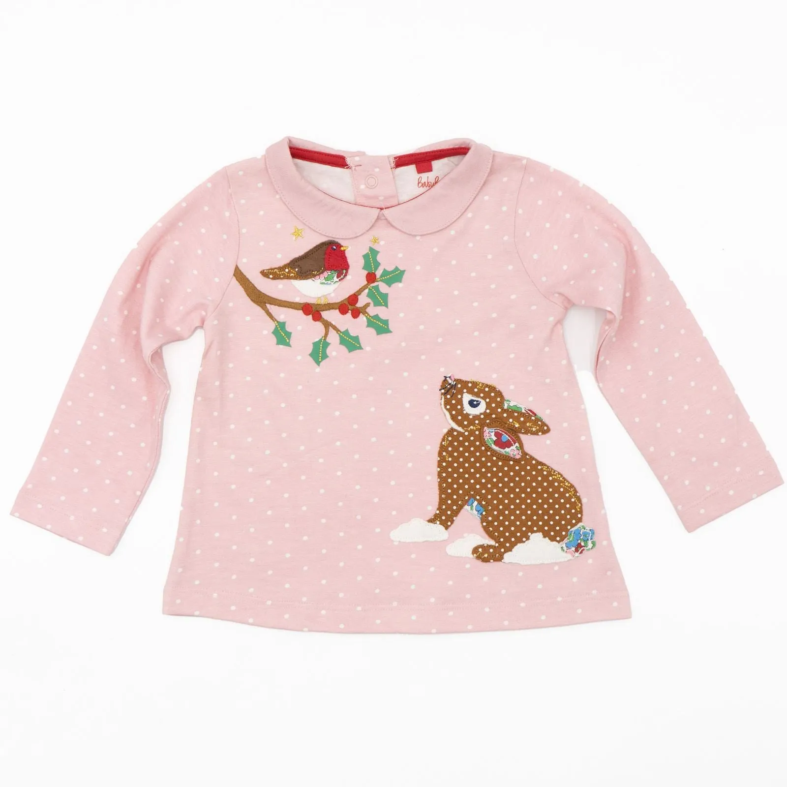 Mini Boden Girls T-Shirt Pink Spots Long Sleeve Cotton Tops
