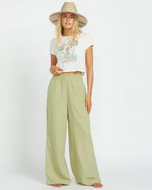 New Waves Gauze Elastic Waist Pants - Avocado Billabong