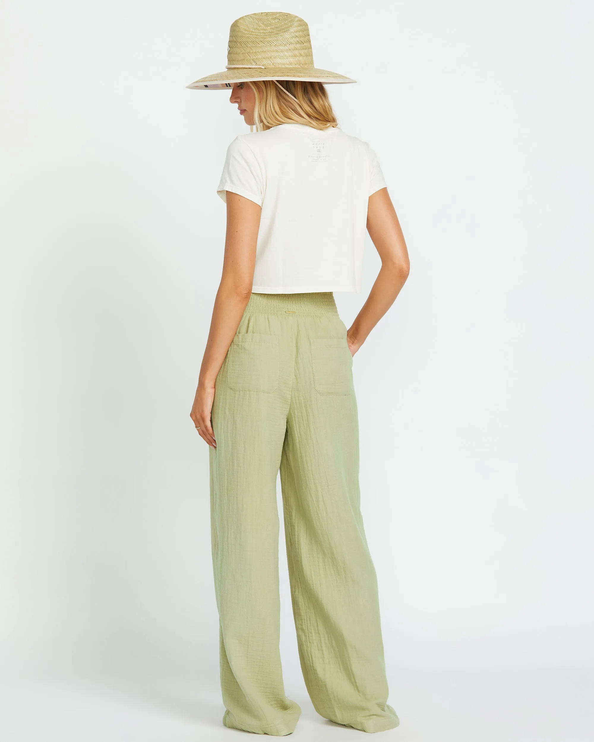 New Waves Gauze Elastic Waist Pants - Avocado Billabong
