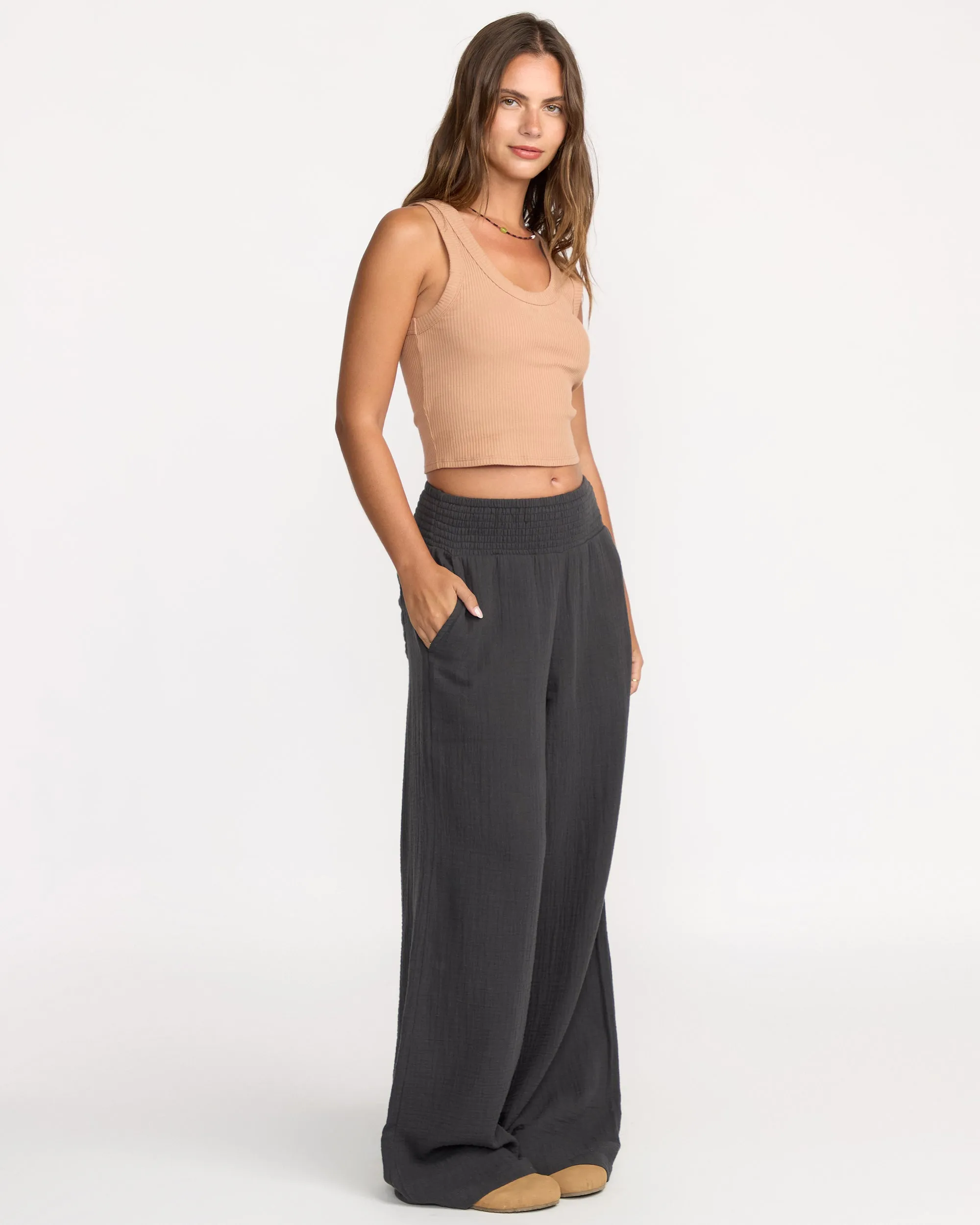 New Waves Gauze Elastic Waist Pants - Black Sands Billabong