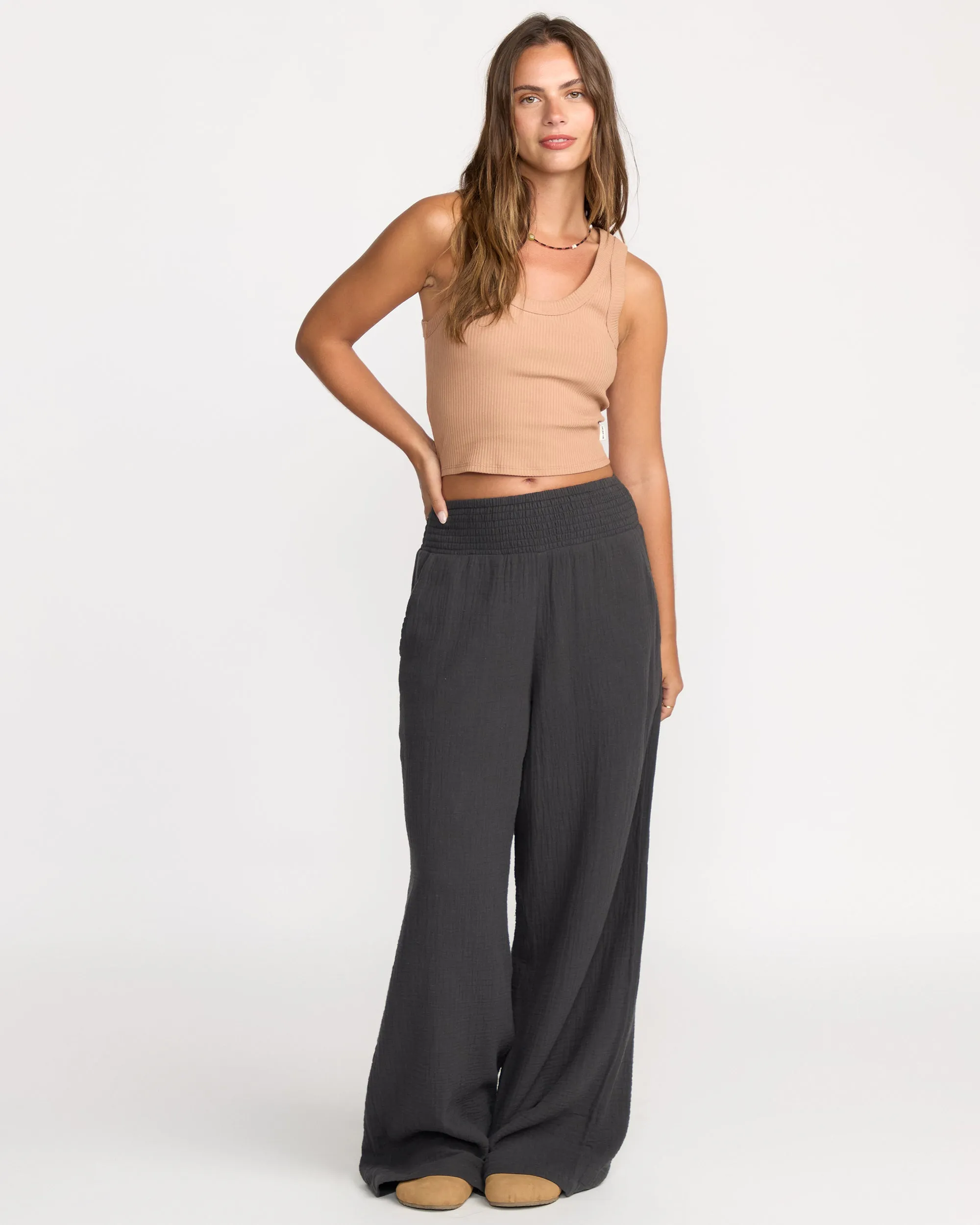 New Waves Gauze Elastic Waist Pants - Black Sands Billabong