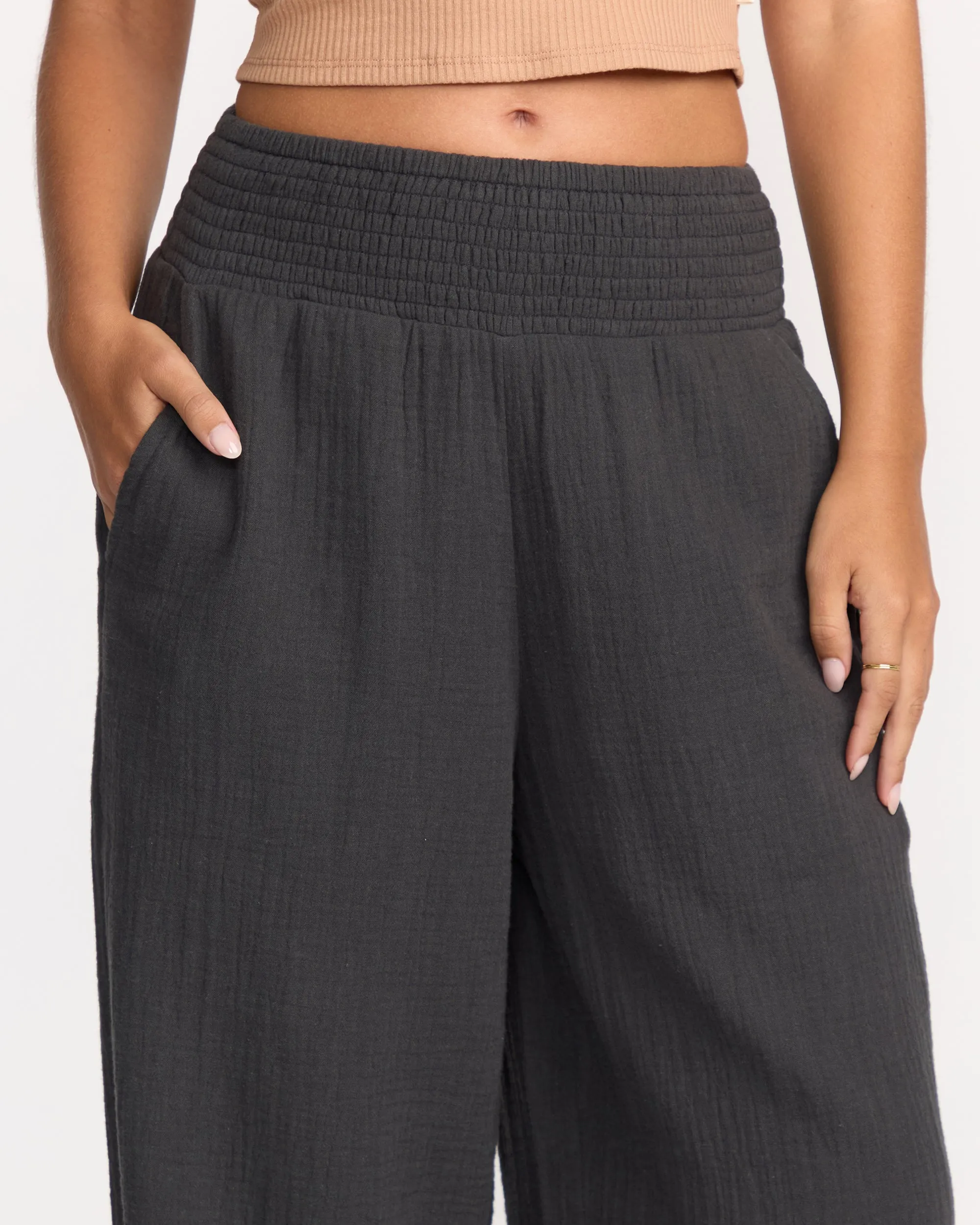 New Waves Gauze Elastic Waist Pants - Black Sands Billabong