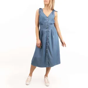 Next Blue Denim Button Sleeveless Midi Dress