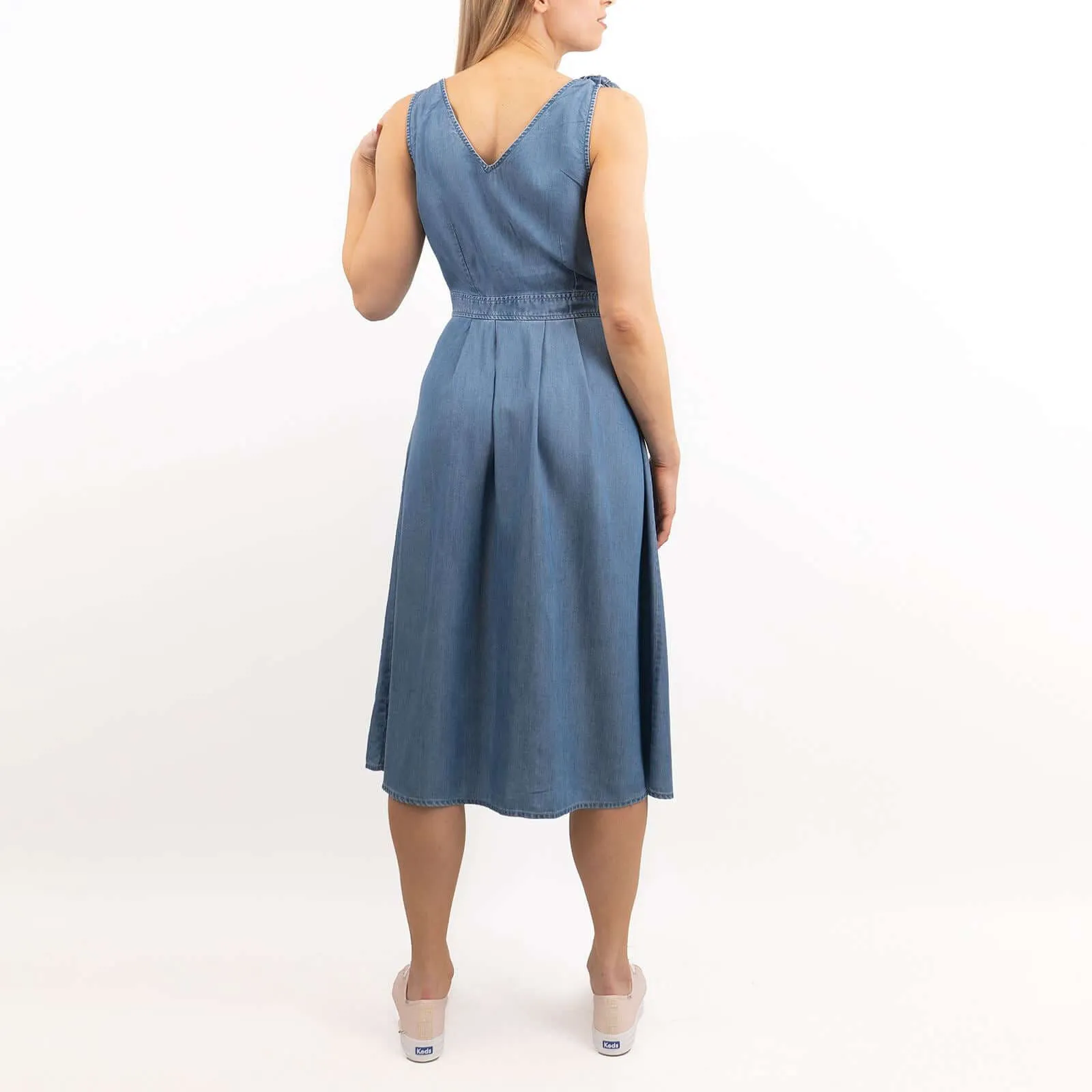Next Blue Denim Button Sleeveless Midi Dress