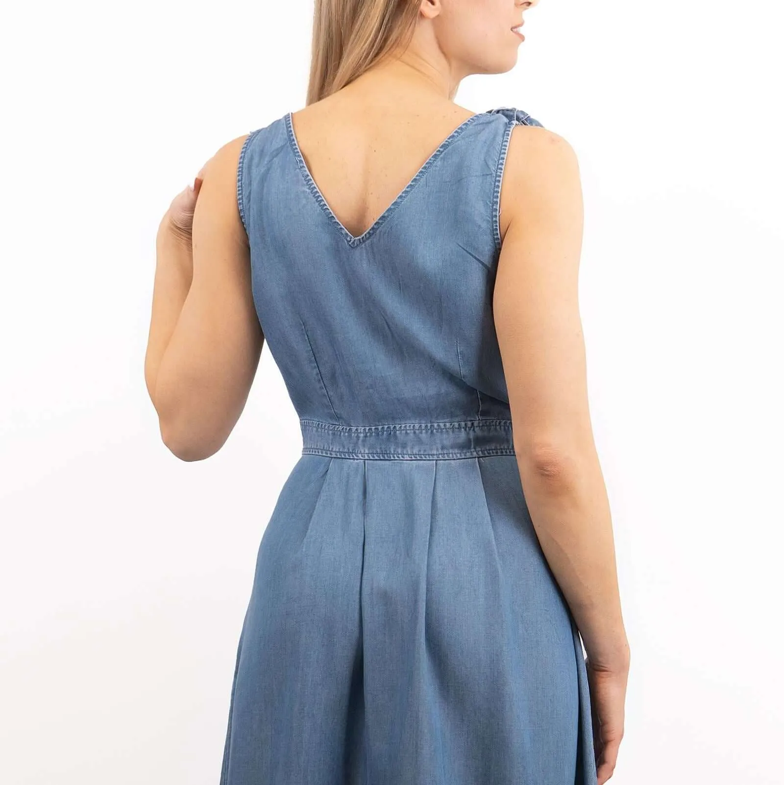 Next Blue Denim Button Sleeveless Midi Dress