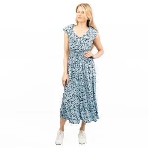 Next Blue Leopard Print V-Neck Tiered Midi Dress