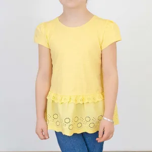 Next Girls Yellow Embroidered Short Sleeve Cotton Top