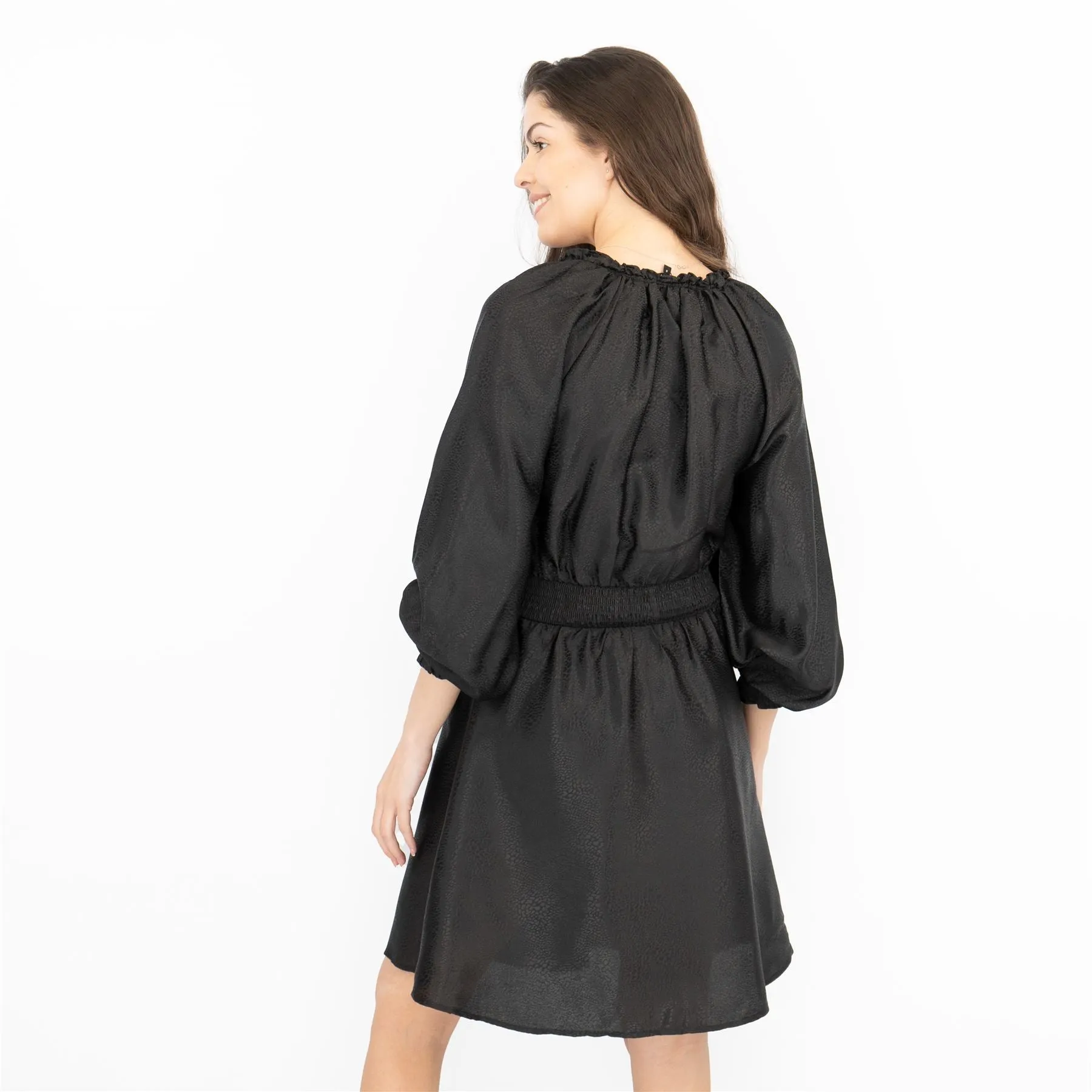 Next Long Sleeve Black Jacquard Sheen Flare Dress