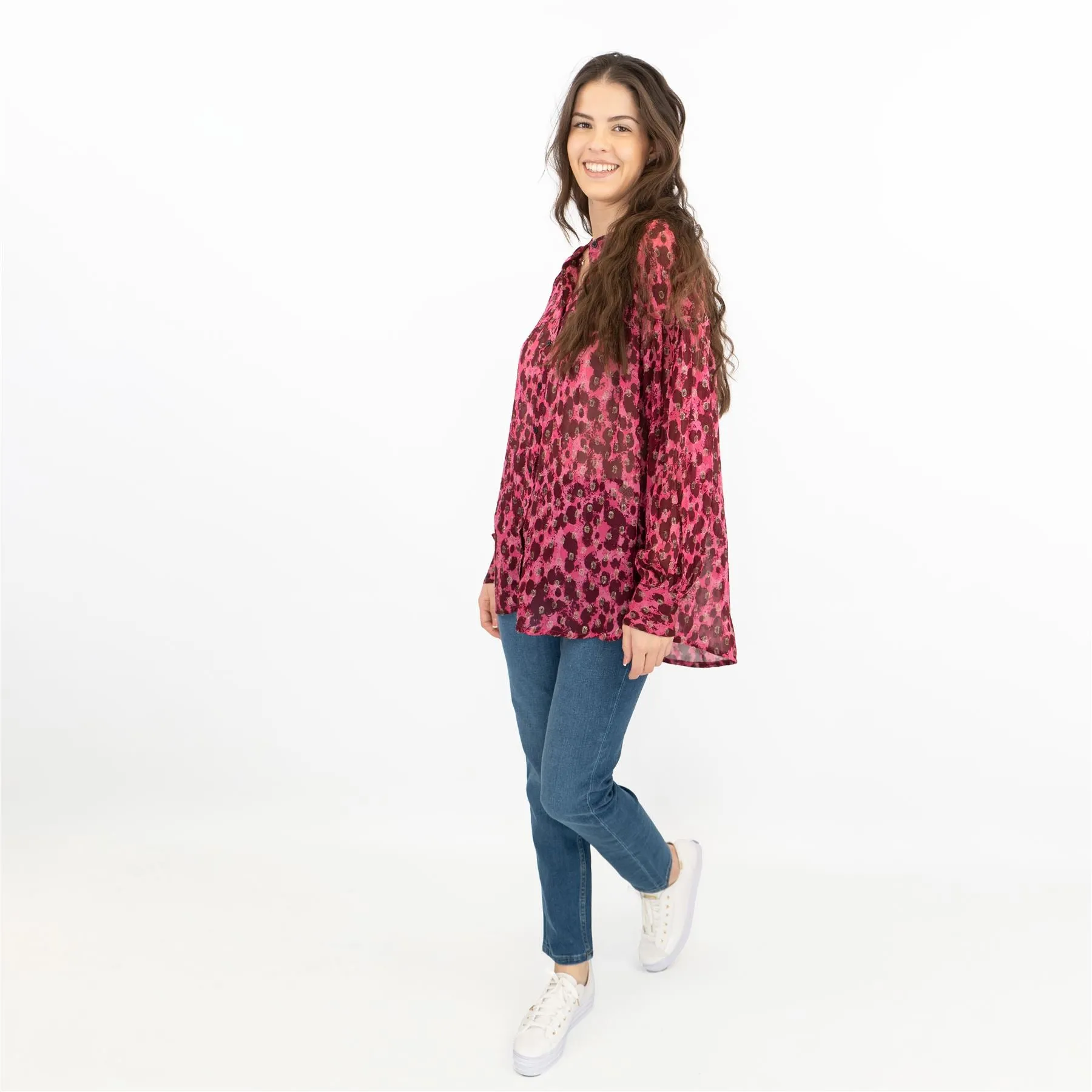 Next Pink Animal Print Long Sleeve Textured Sparkle Shirt