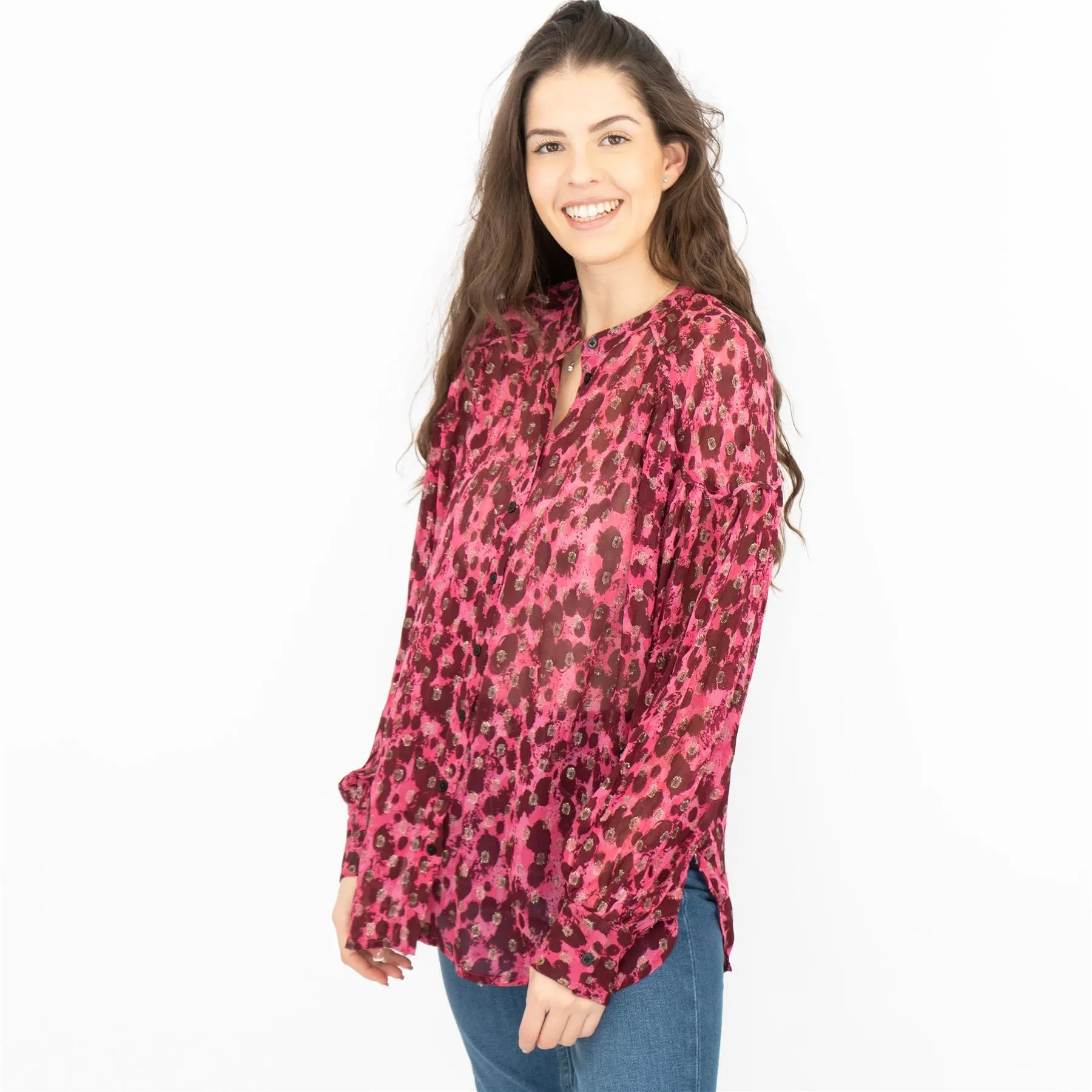 Next Pink Animal Print Long Sleeve Textured Sparkle Shirt