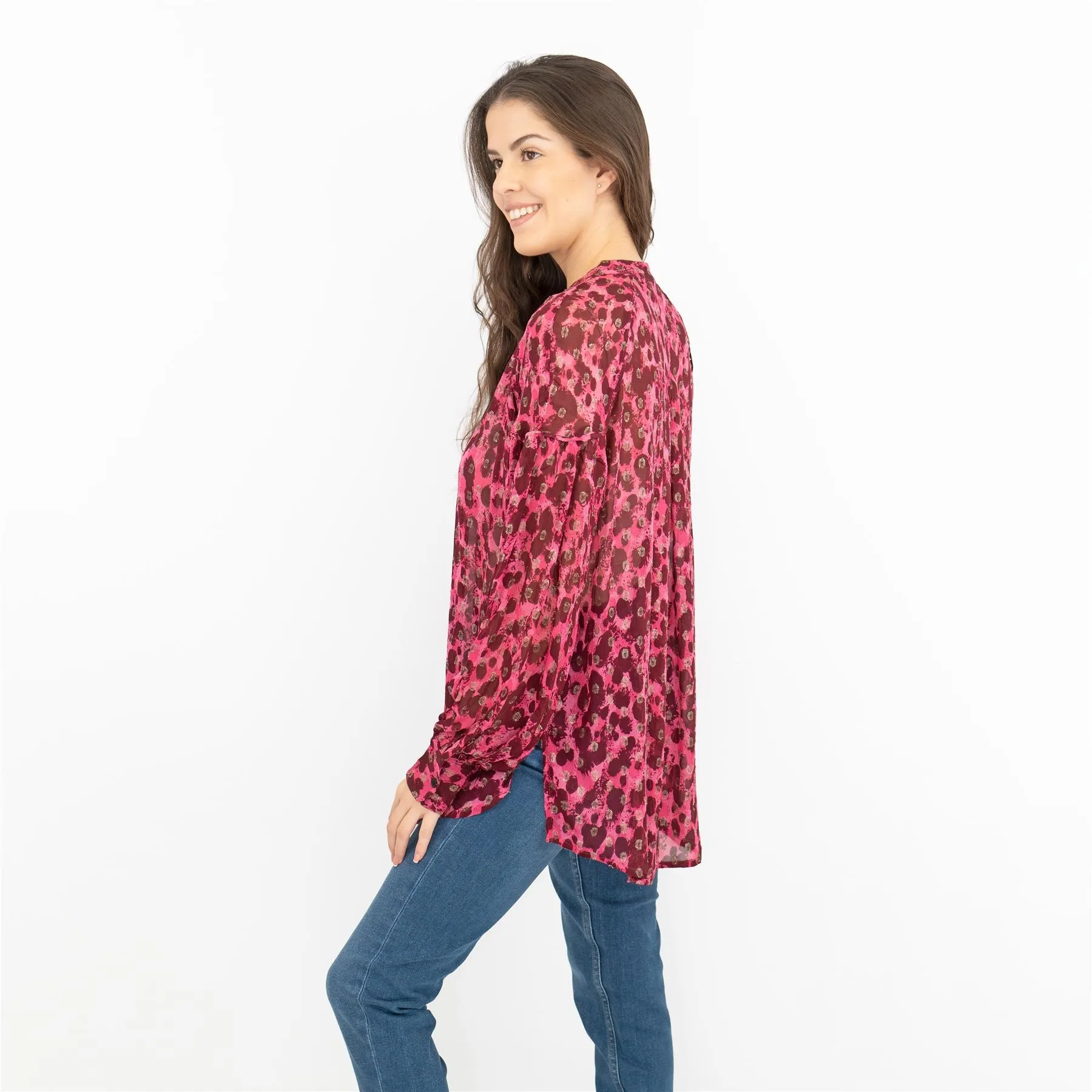 Next Pink Animal Print Long Sleeve Textured Sparkle Shirt