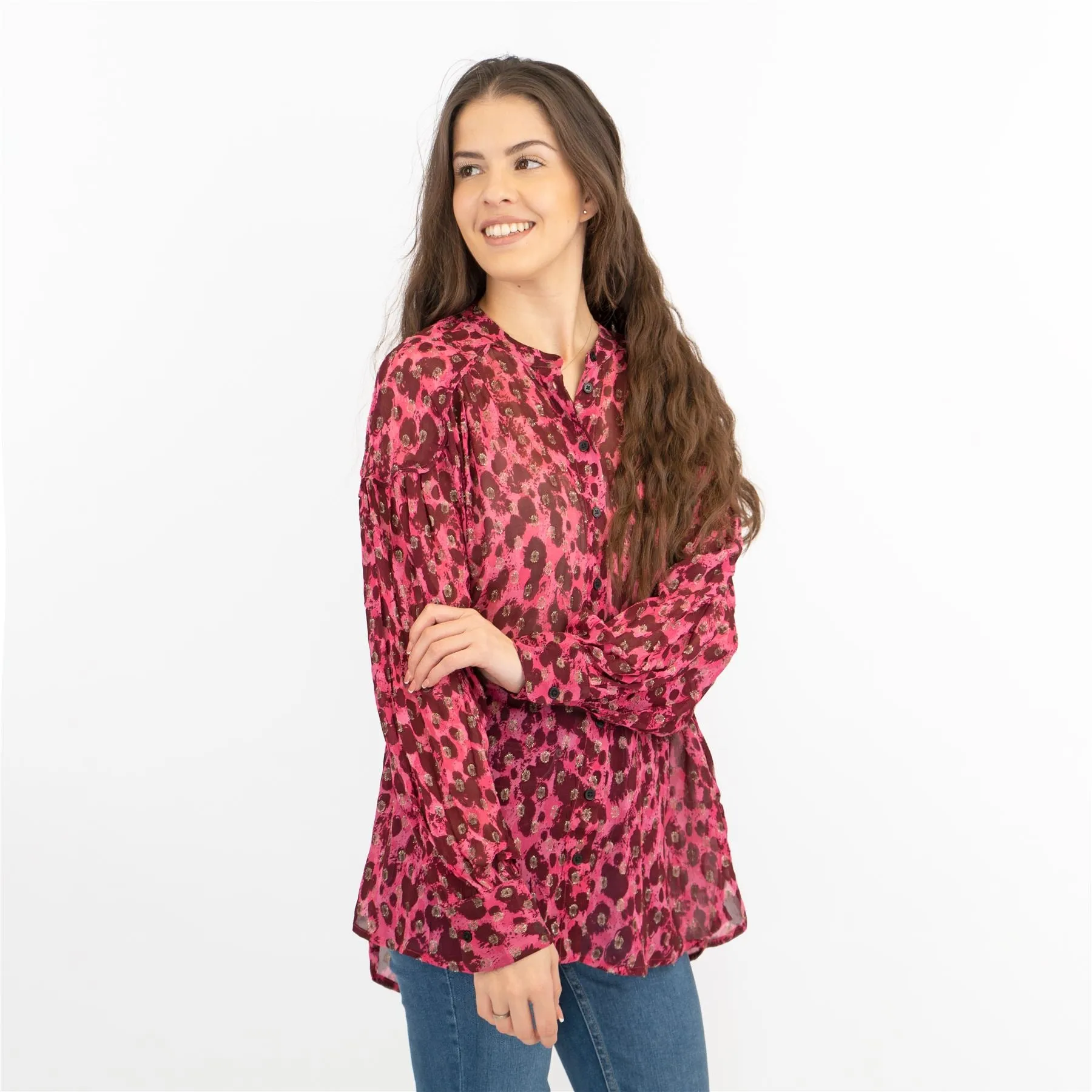 Next Pink Animal Print Long Sleeve Textured Sparkle Shirt