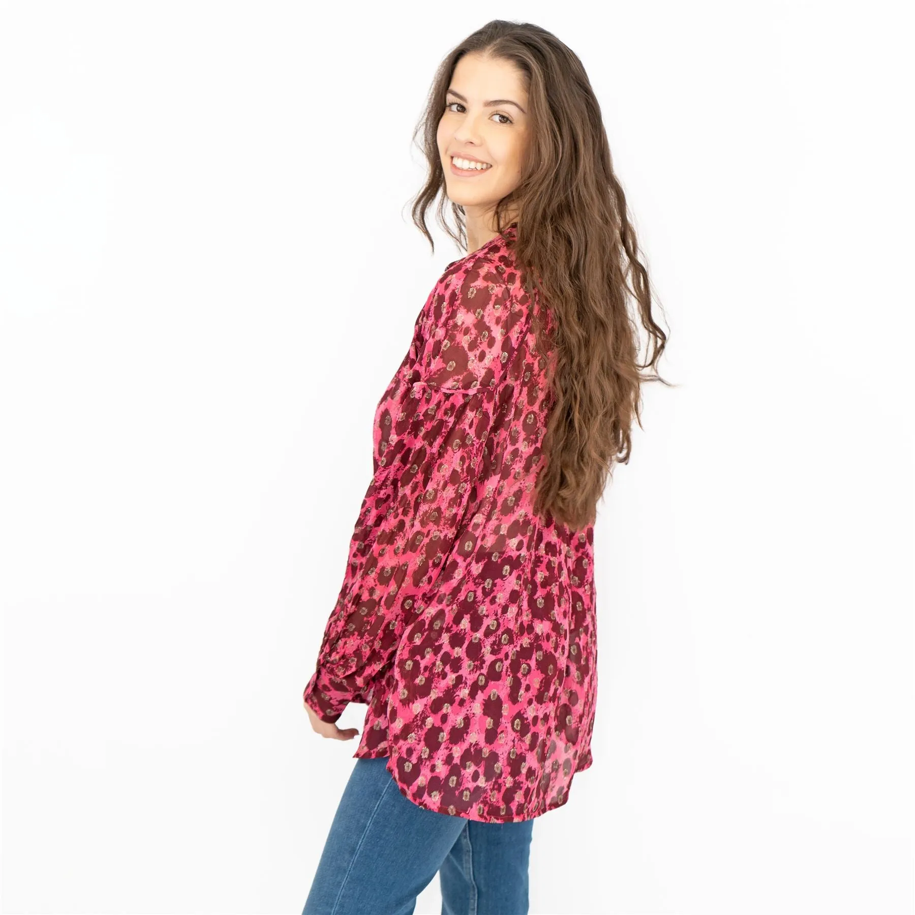 Next Pink Animal Print Long Sleeve Textured Sparkle Shirt