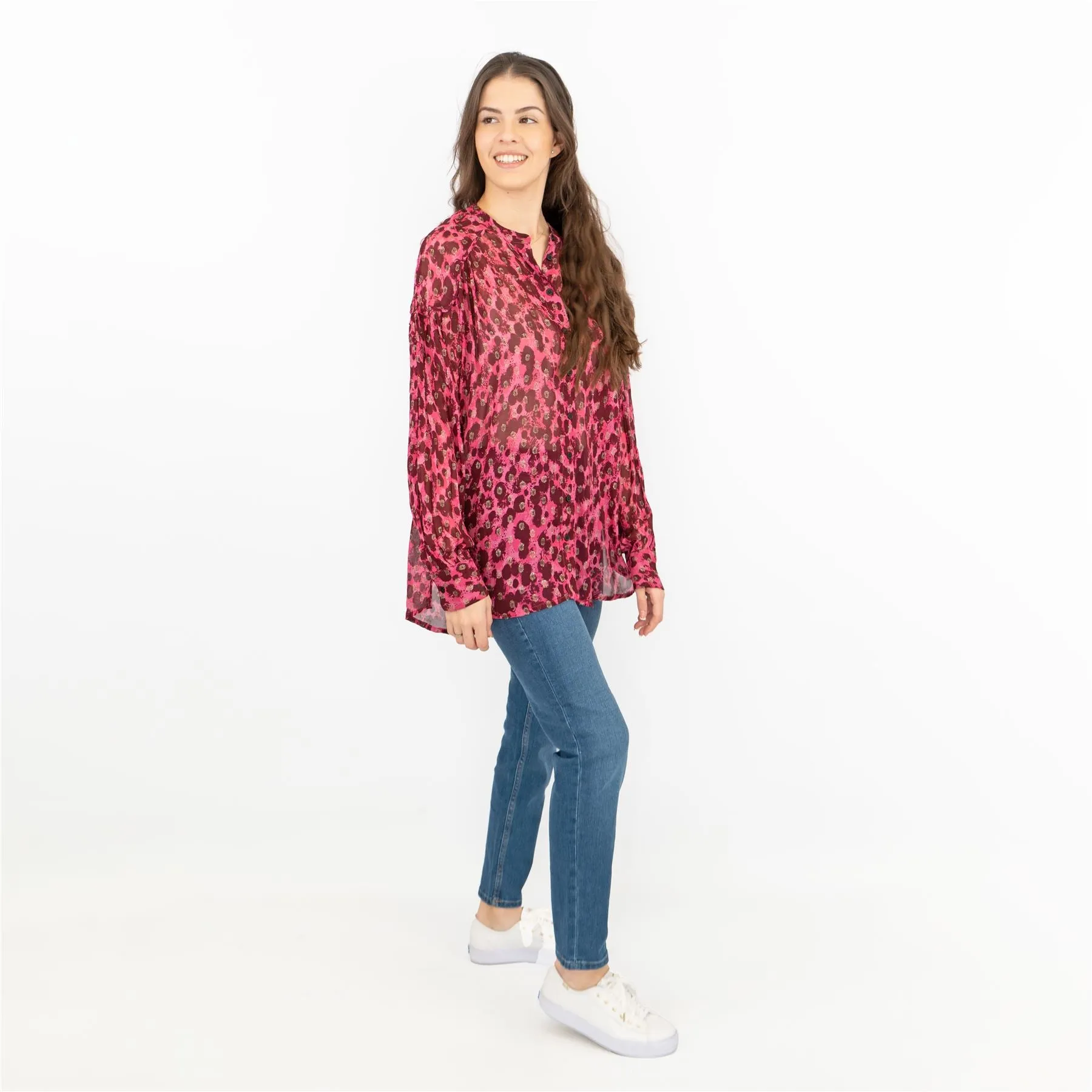 Next Pink Animal Print Long Sleeve Textured Sparkle Shirt