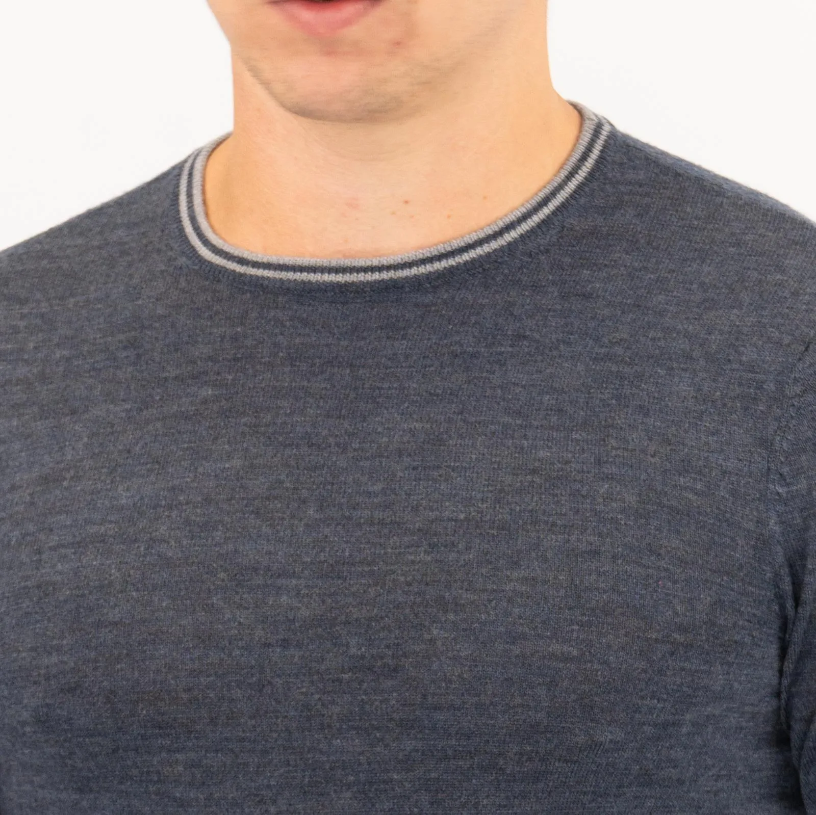 Nicole Farhi Farhi Mens Crew Neck Merino Wool Jumper Blue
