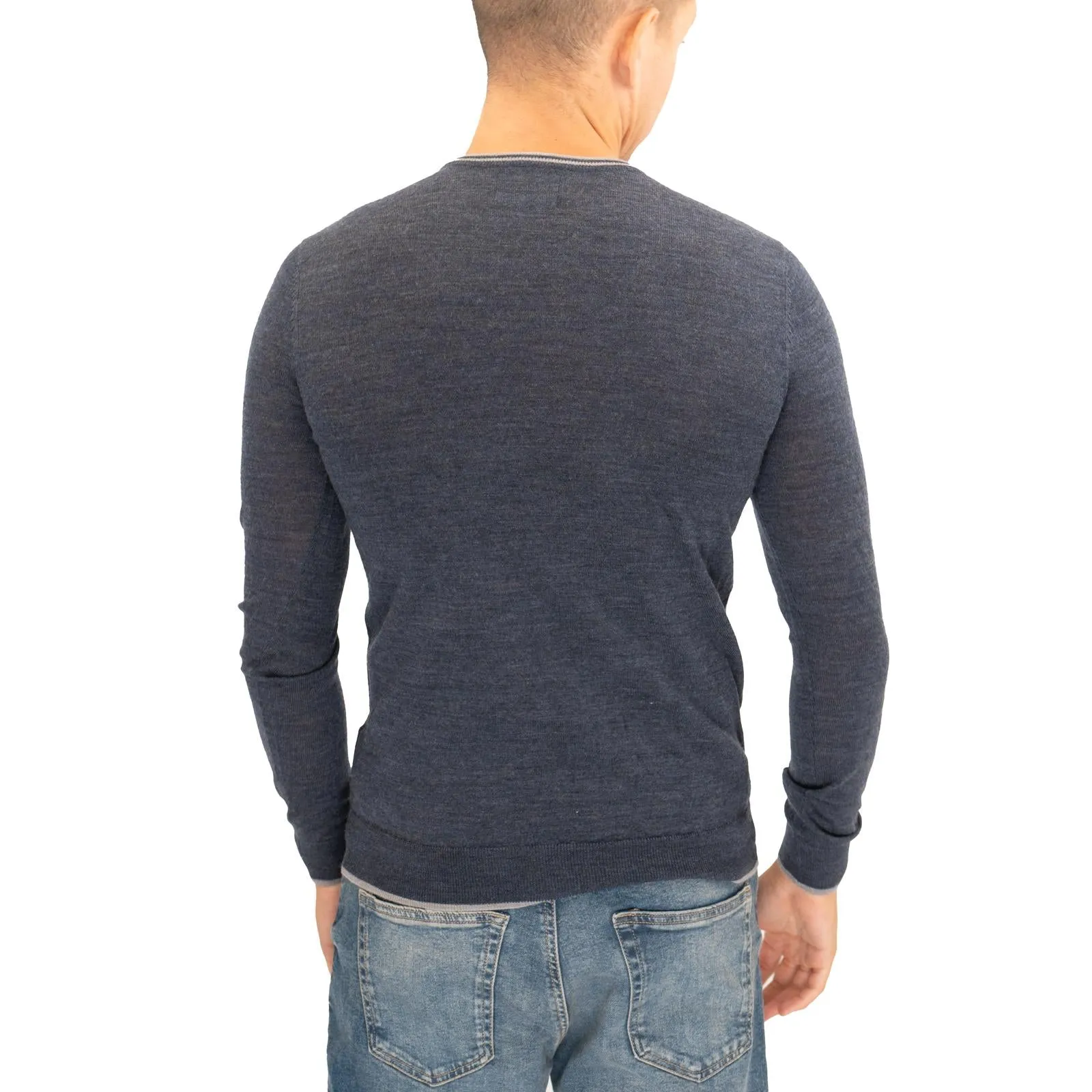 Nicole Farhi Farhi Mens Crew Neck Merino Wool Jumper Blue