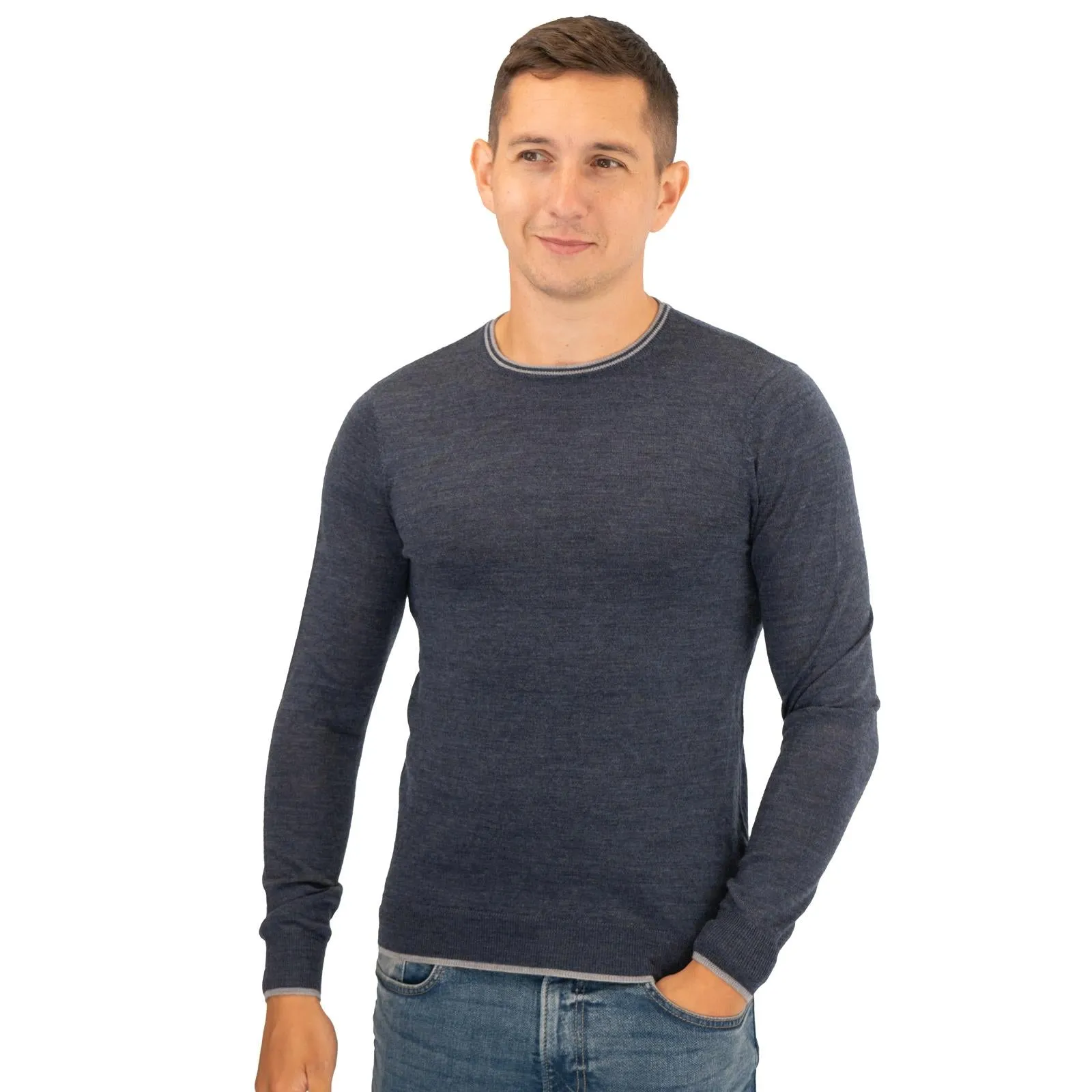 Nicole Farhi Farhi Mens Crew Neck Merino Wool Jumper Blue