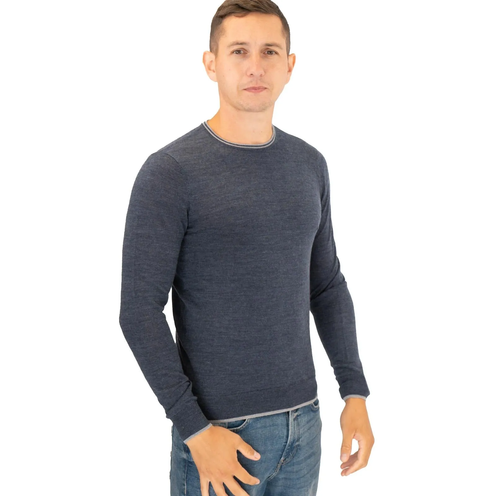 Nicole Farhi Farhi Mens Crew Neck Merino Wool Jumper Blue