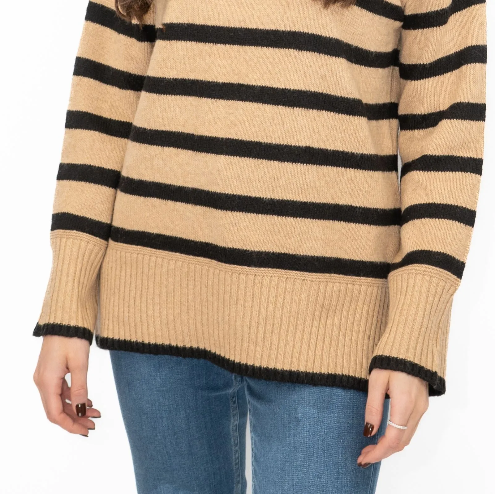 Nobodys Child Beige Striped Funnel Neck Longline Jumper