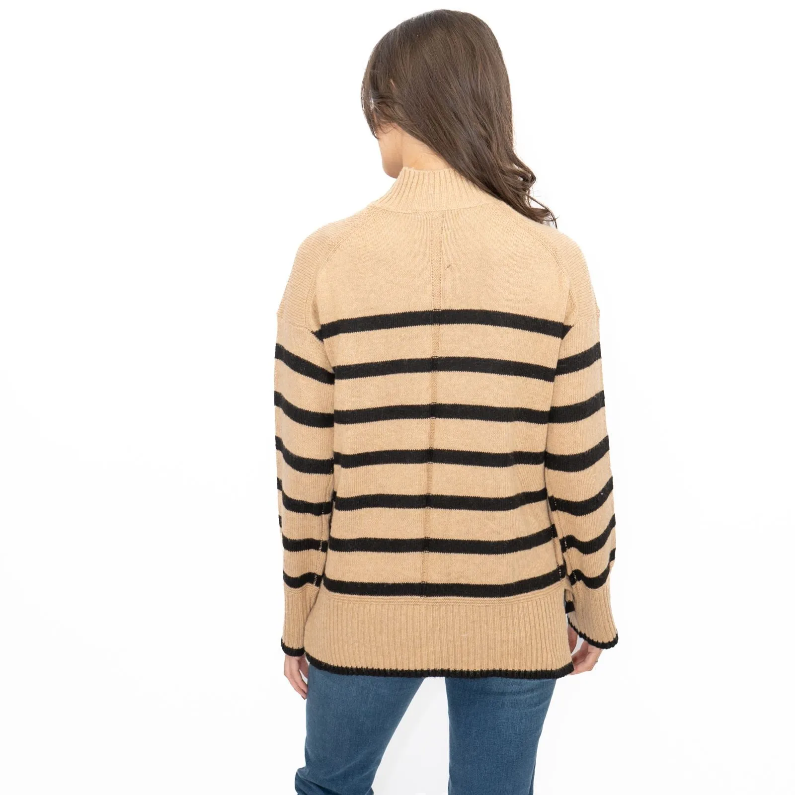 Nobodys Child Beige Striped Funnel Neck Longline Jumper
