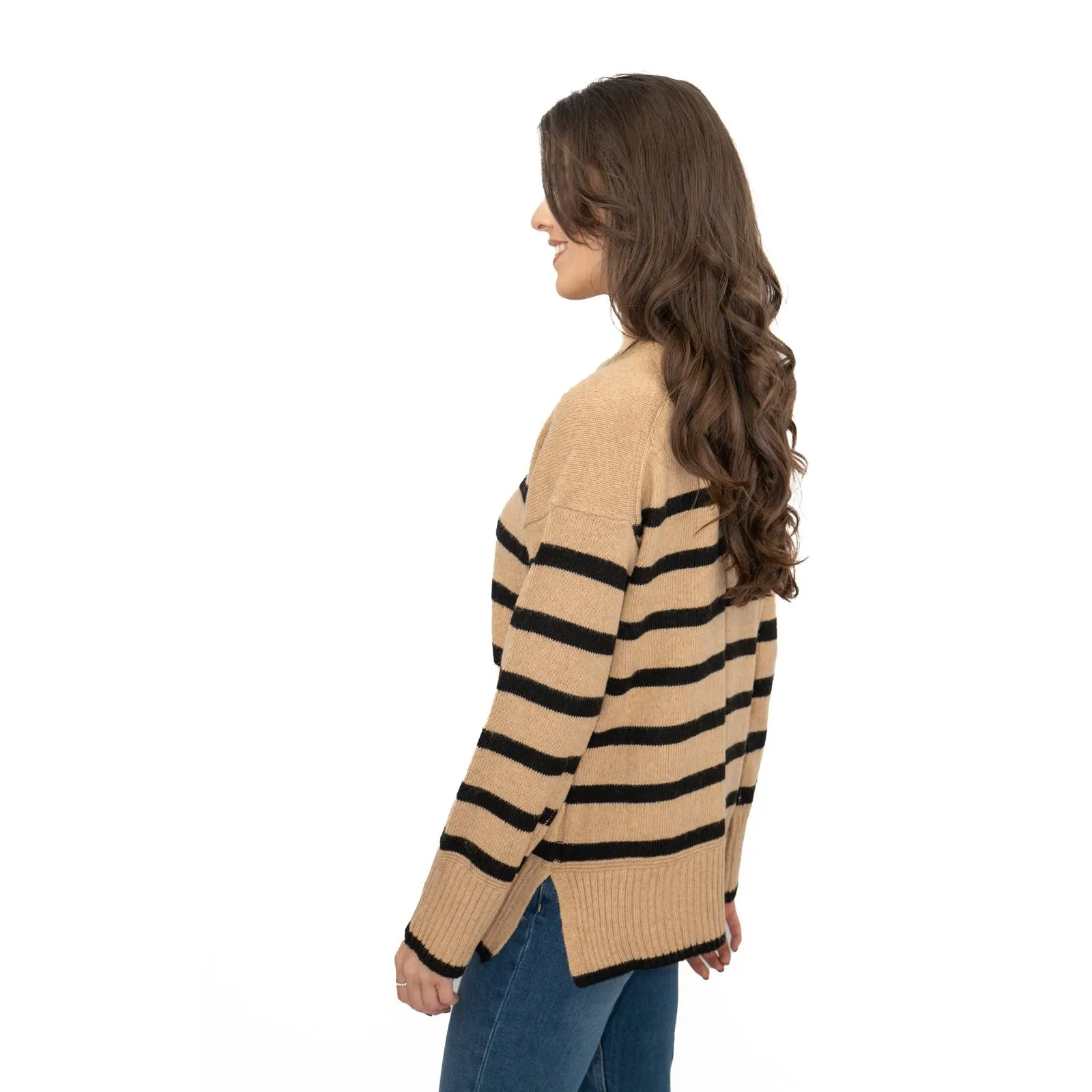 Nobodys Child Beige Striped Funnel Neck Longline Jumper
