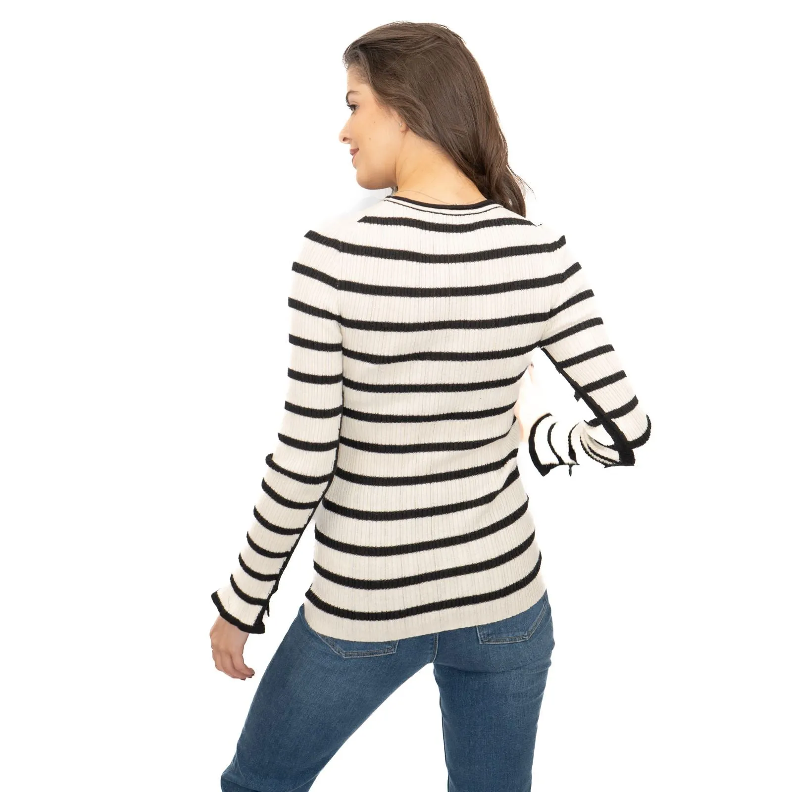 Nobodys Child Striped White & Black Wool Blend Jumper Tops