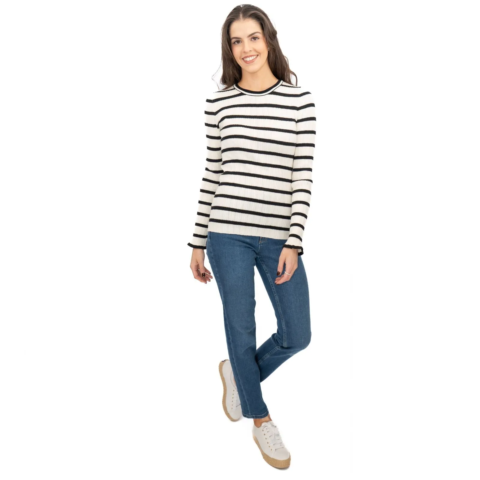 Nobodys Child Striped White & Black Wool Blend Jumper Tops