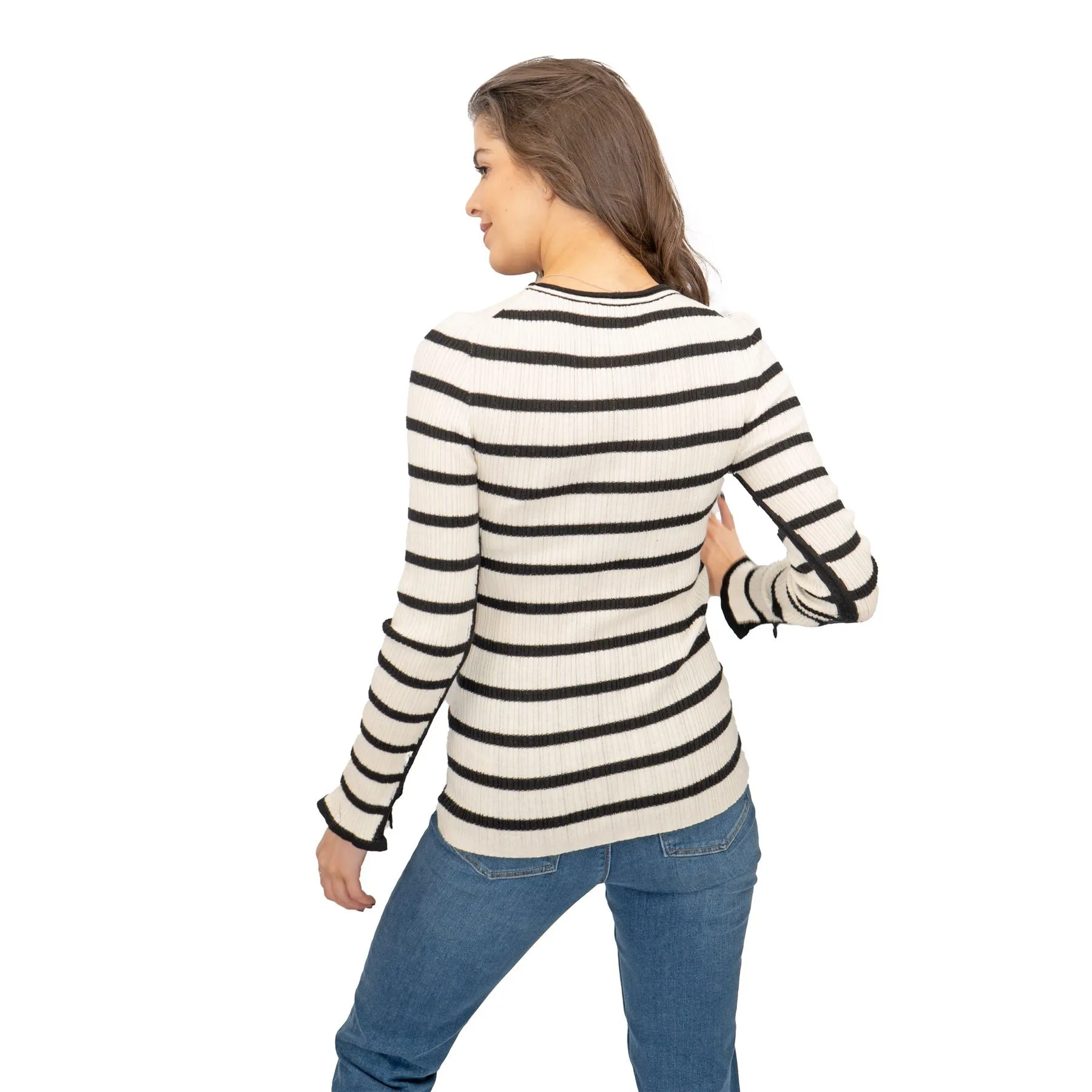Nobodys Child Striped White & Black Wool Blend Jumper Tops