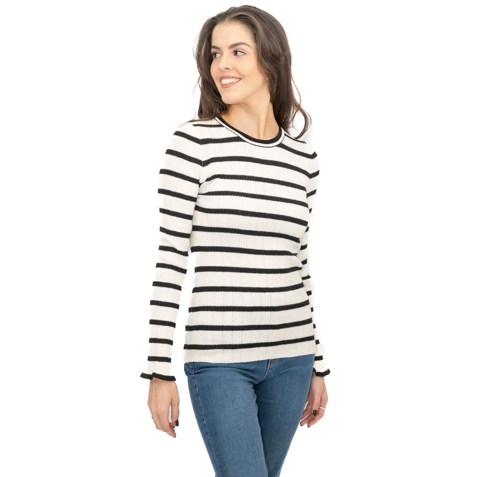 Nobodys Child Striped White & Black Wool Blend Jumper Tops