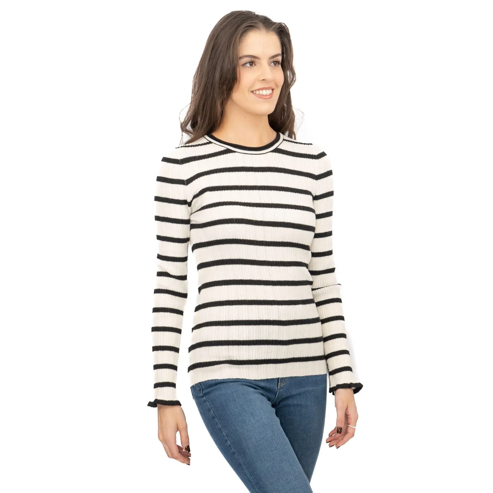 Nobodys Child Striped White & Black Wool Blend Jumper Tops