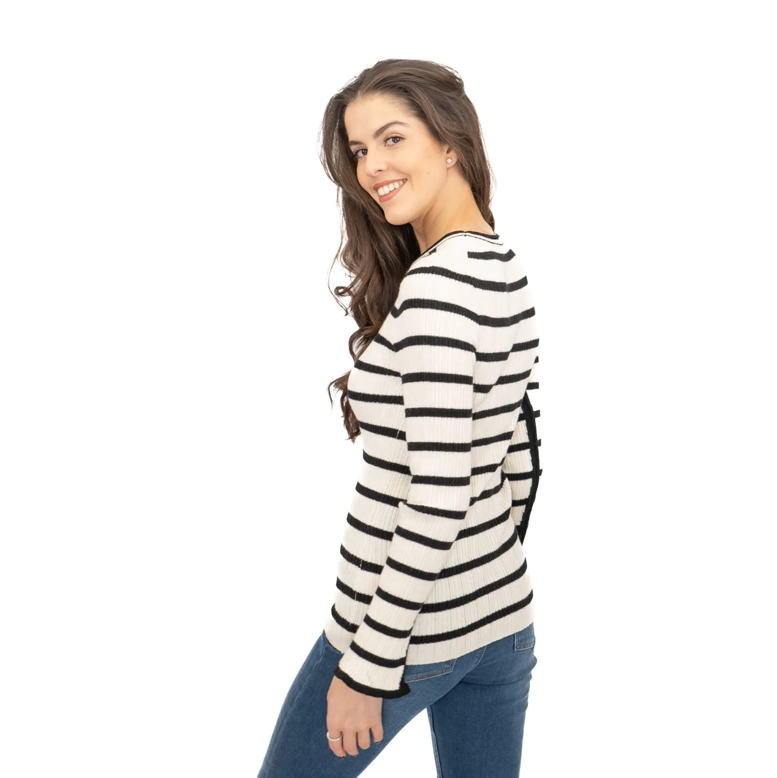 Nobodys Child Striped White & Black Wool Blend Jumper Tops