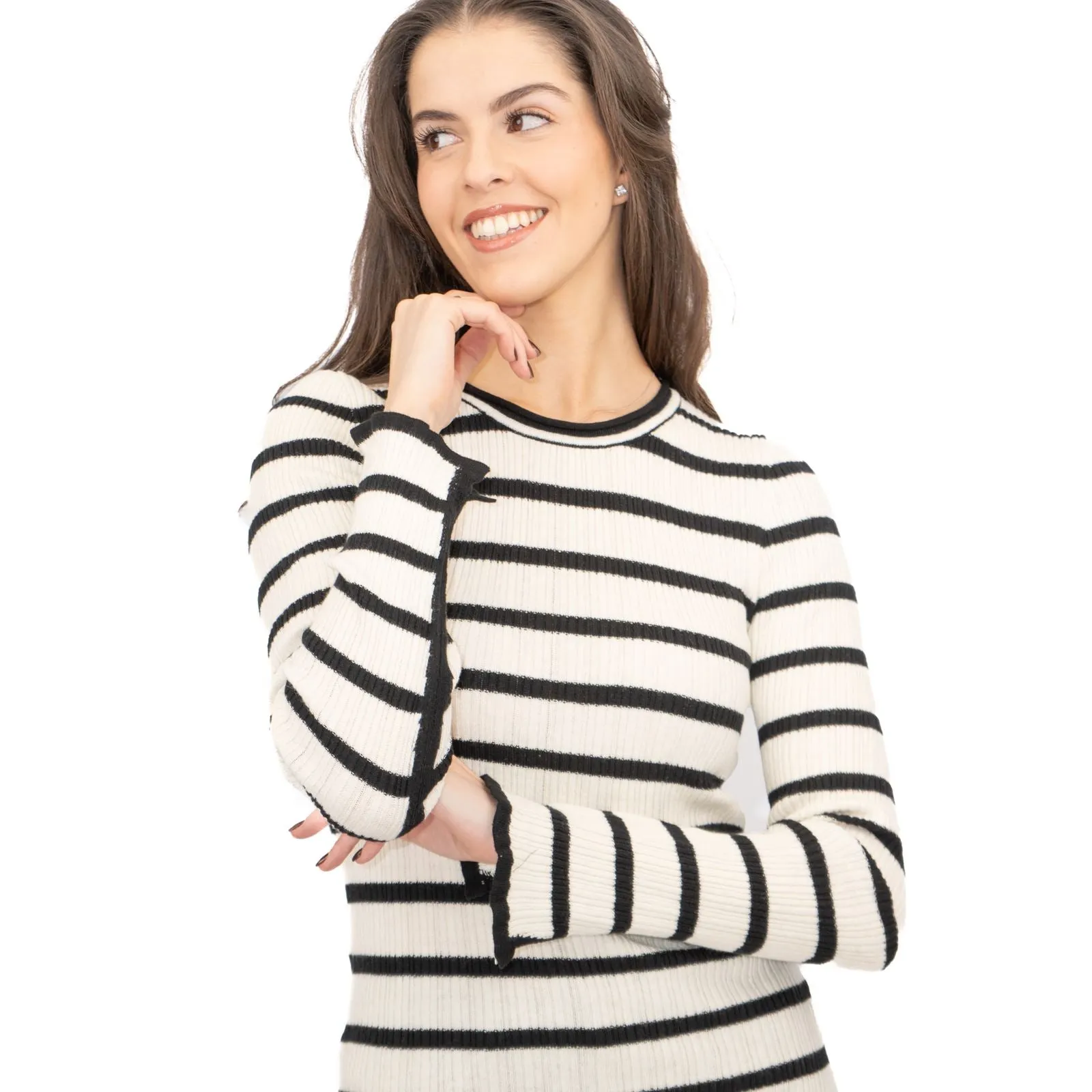 Nobodys Child Striped White & Black Wool Blend Jumper Tops